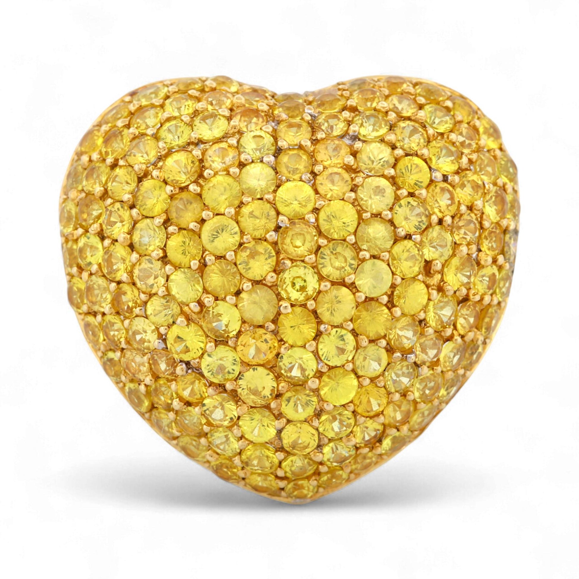 18K Yellow Gold Puffed Heart Sapphire & Diamond Statement Ring Size 7.5
