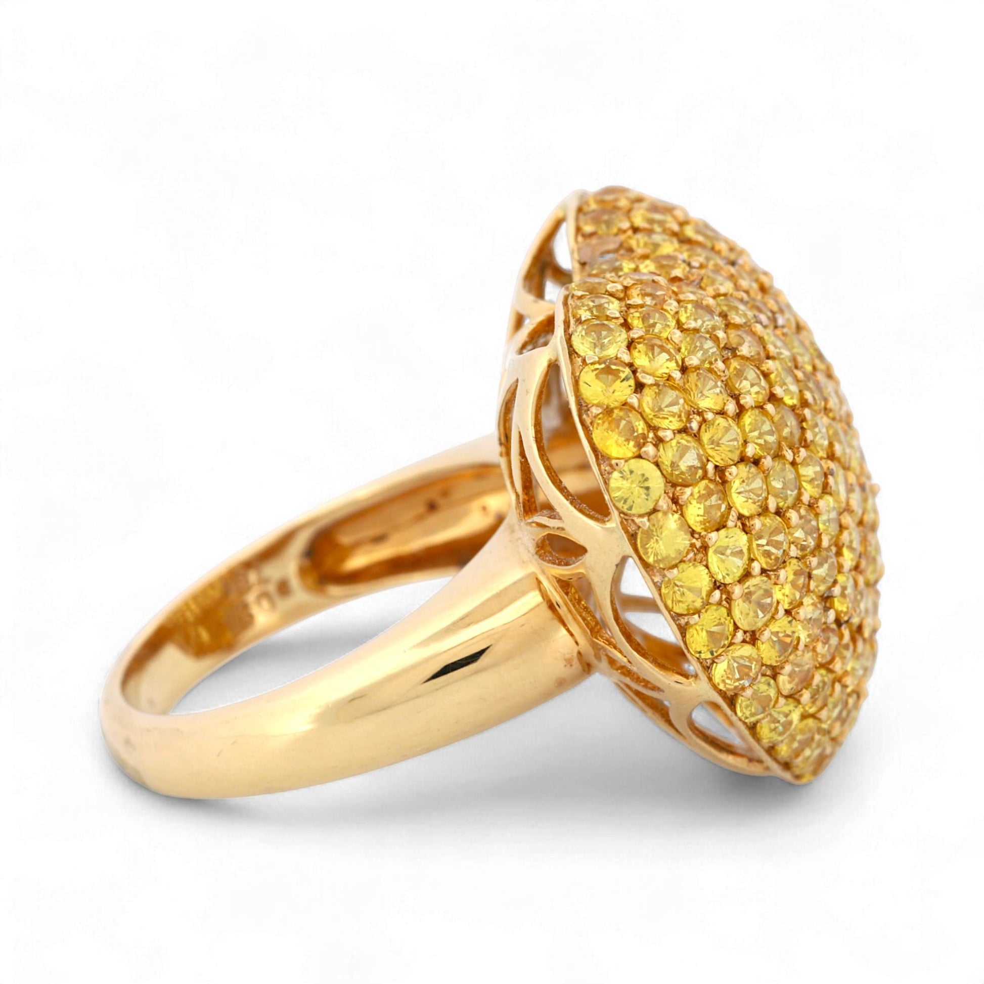 18K Yellow Gold Puffed Heart Sapphire & Diamond Statement Ring Size 7.5