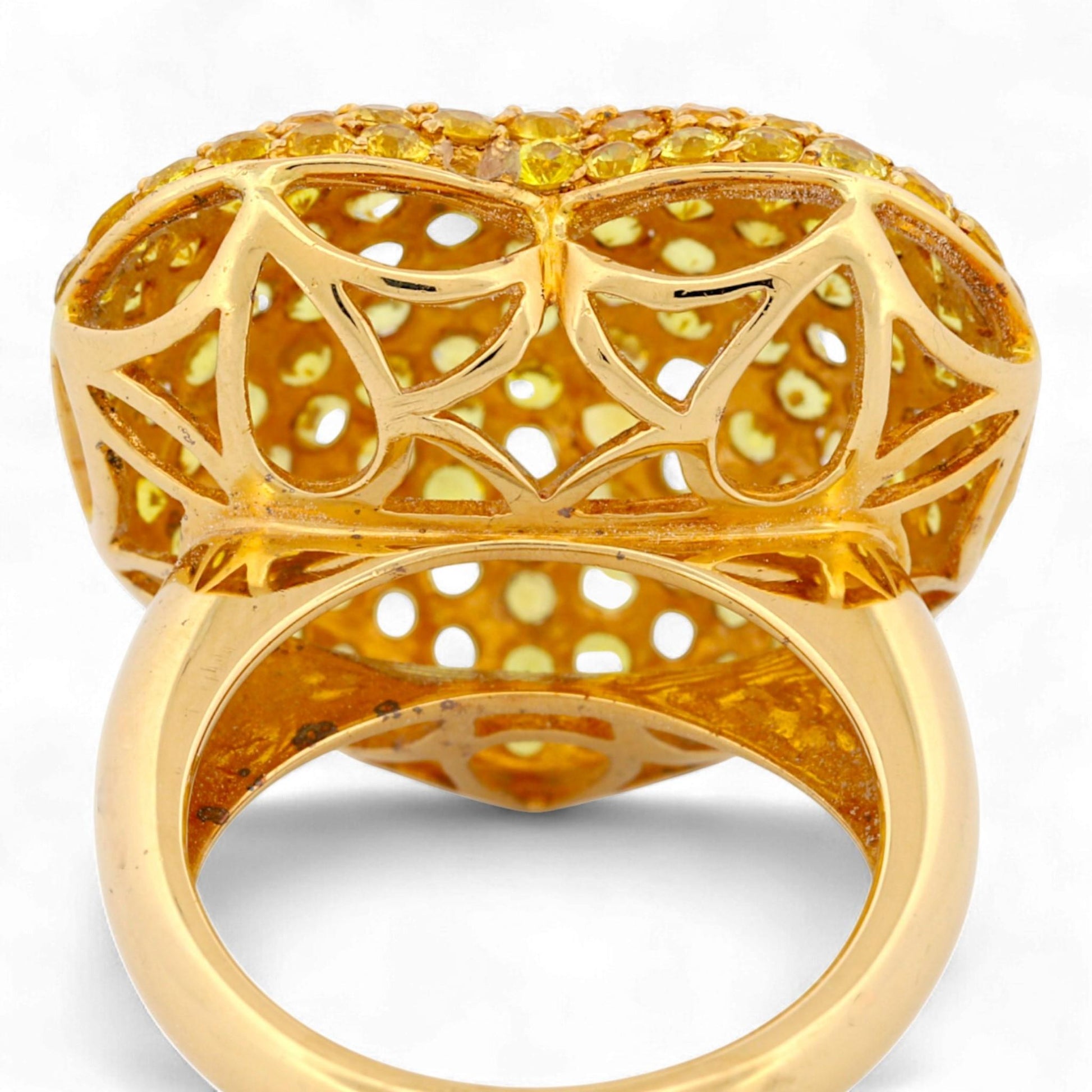 18K Yellow Gold Puffed Heart Sapphire & Diamond Statement Ring Size 7.5