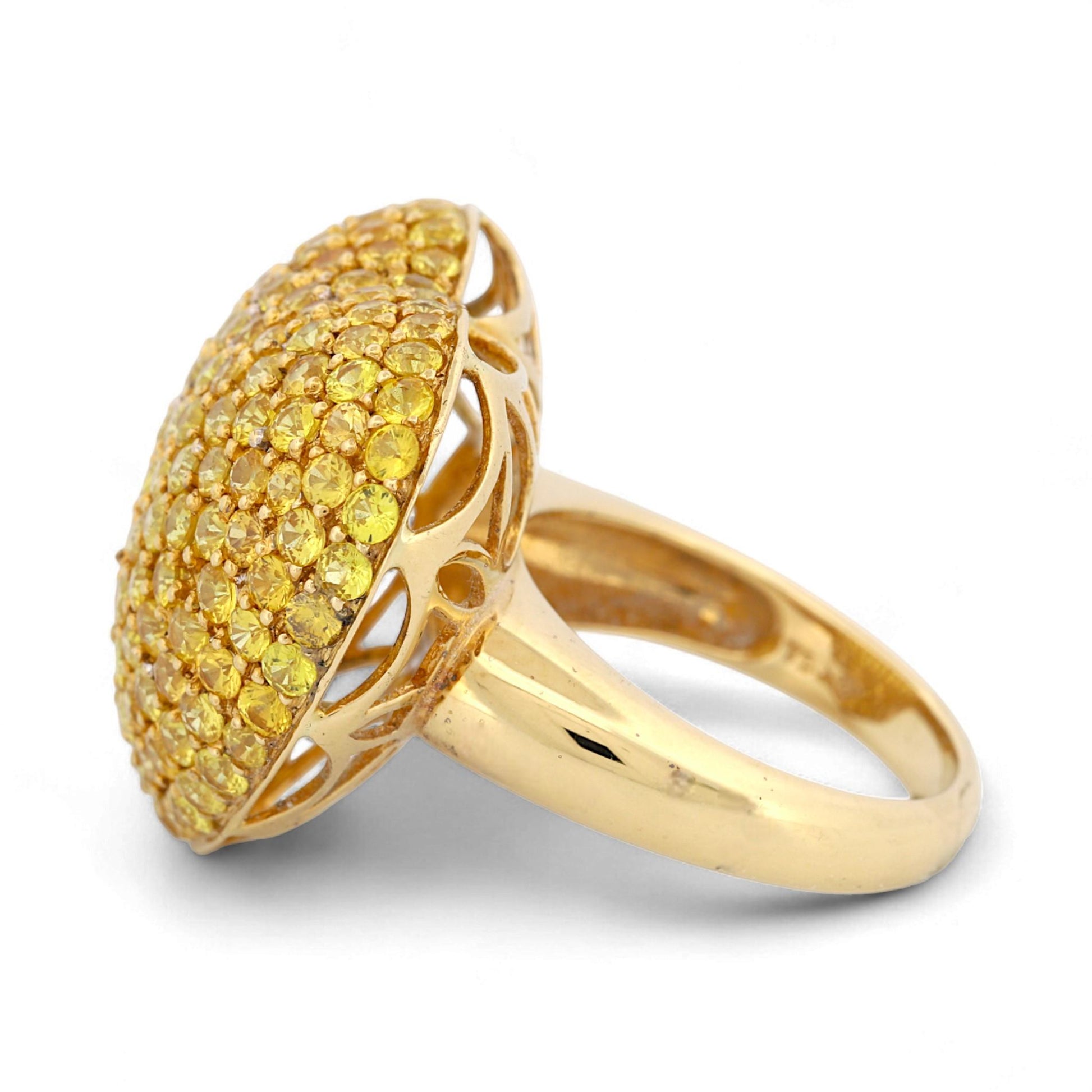 18K Yellow Gold Puffed Heart Sapphire & Diamond Statement Ring Size 7.5