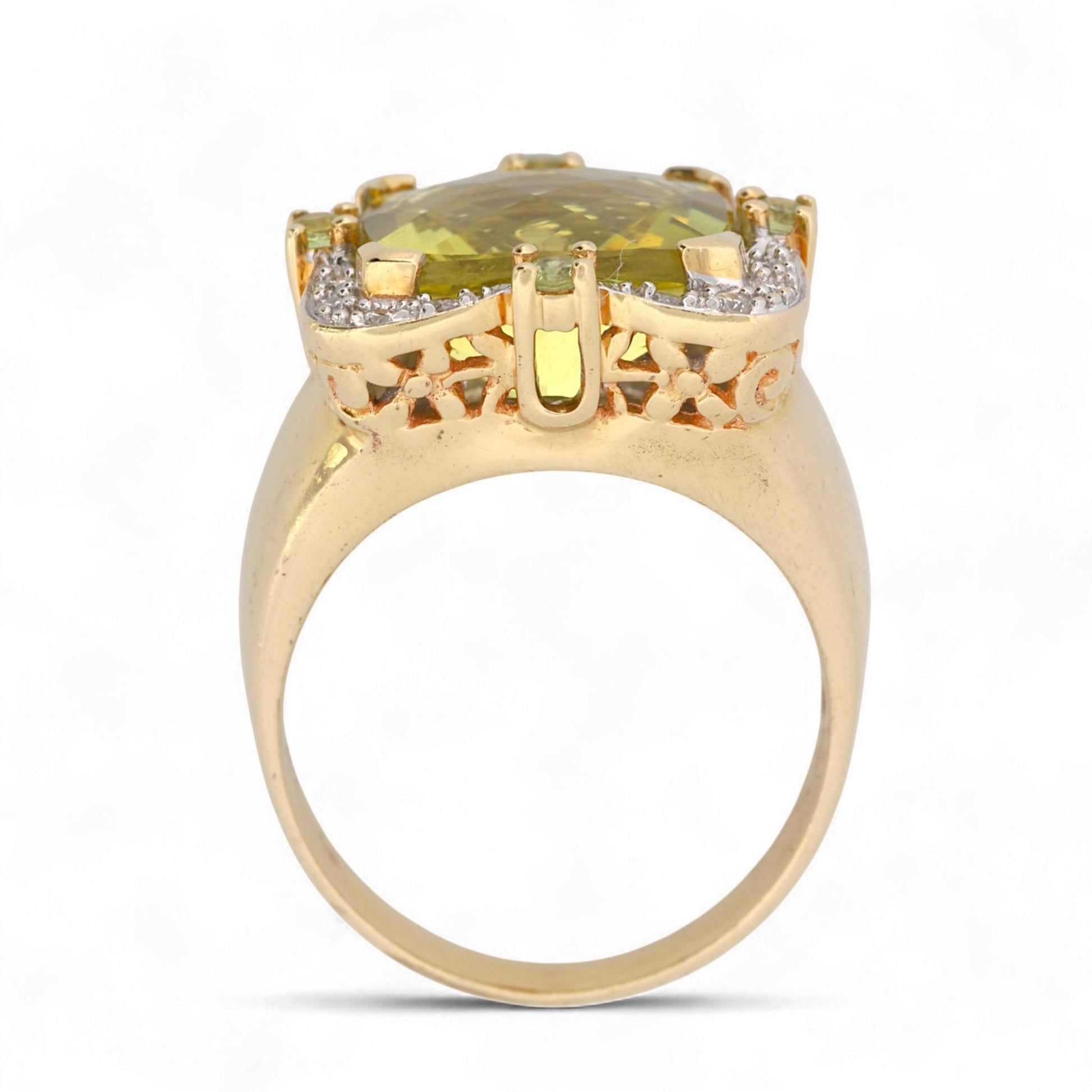 14K Yellow Gold Cushion Gemstone & Diamond Halo Statement Ring Size 7.5