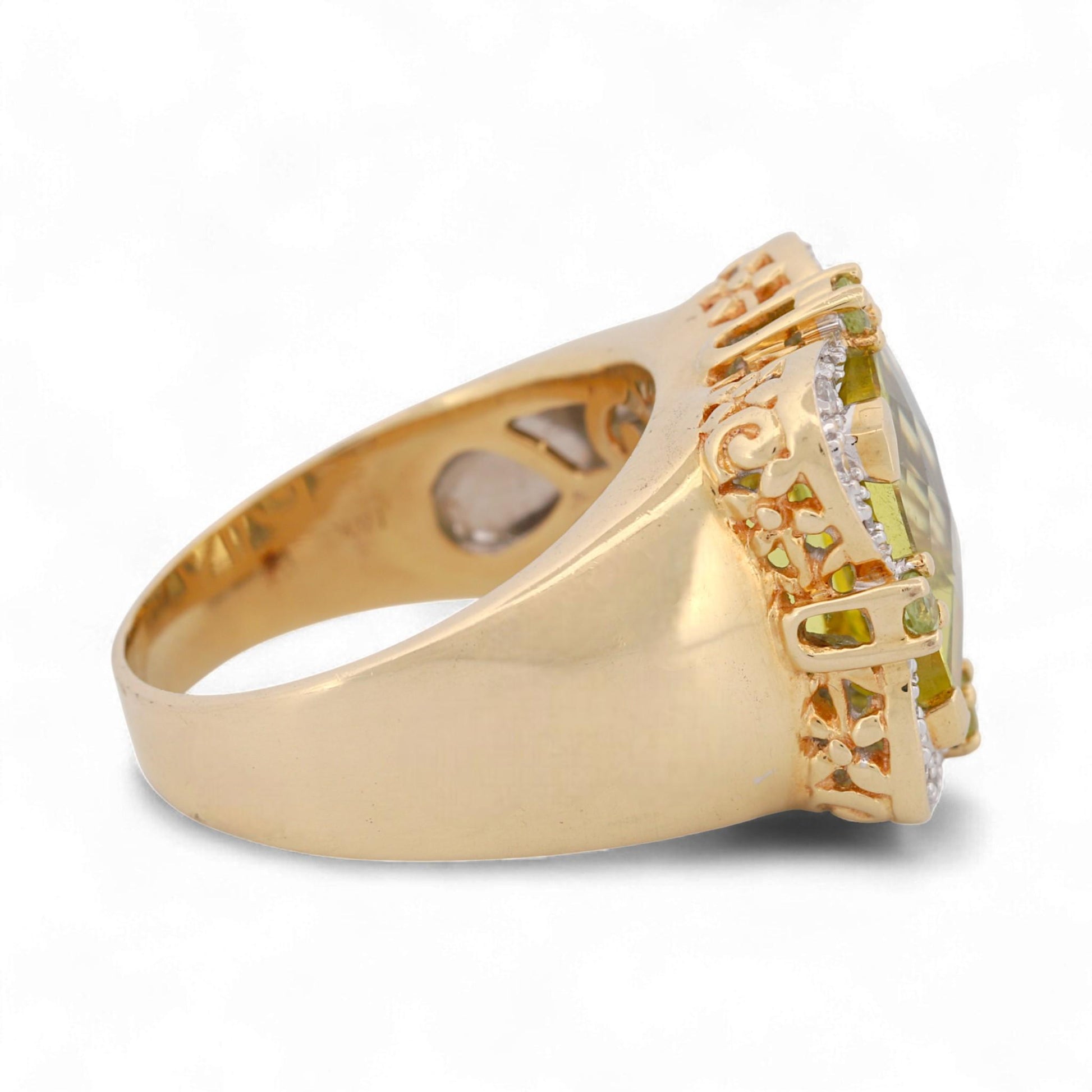 14K Yellow Gold Cushion Gemstone & Diamond Halo Statement Ring Size 7.5