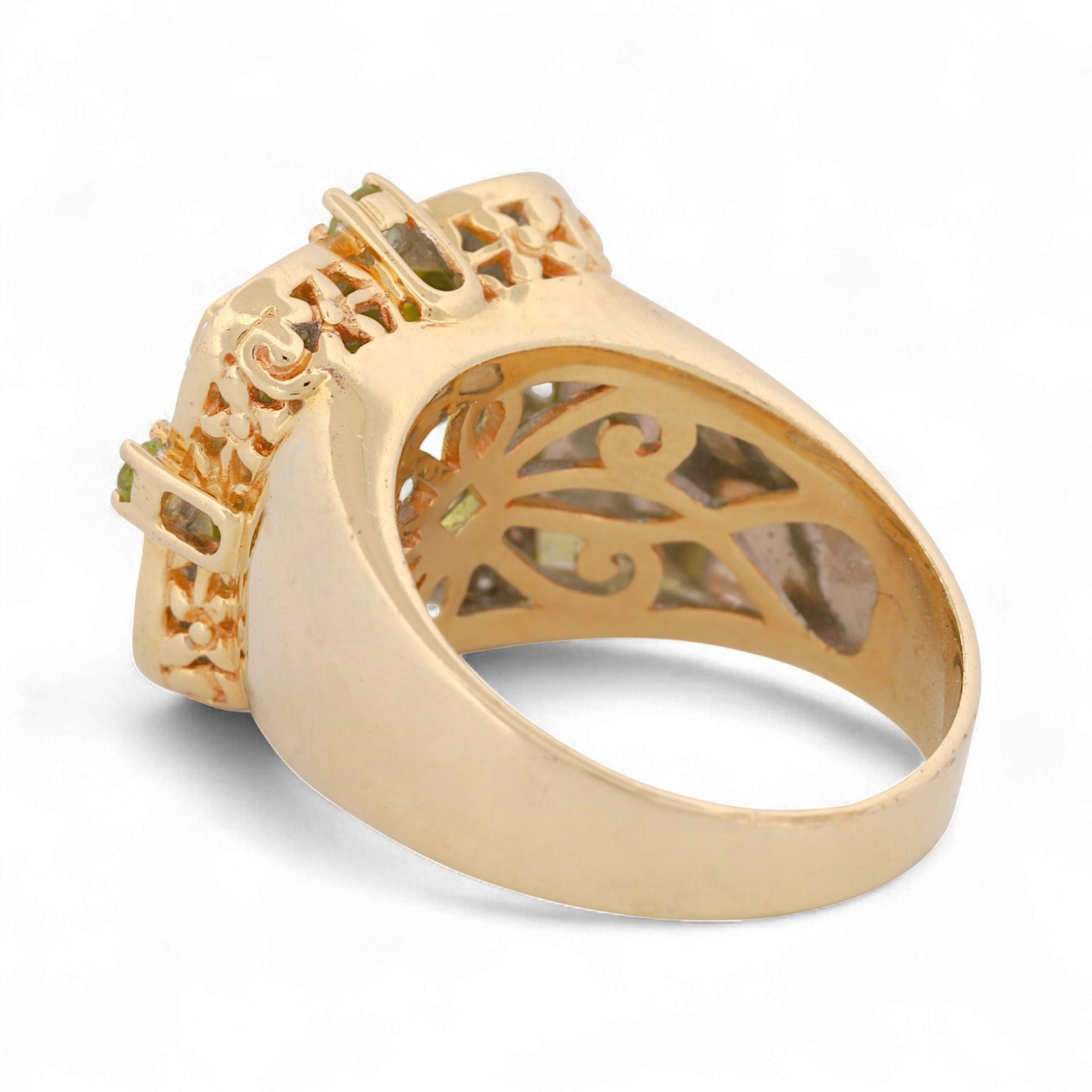 14K Yellow Gold Cushion Gemstone & Diamond Halo Statement Ring Size 7.5