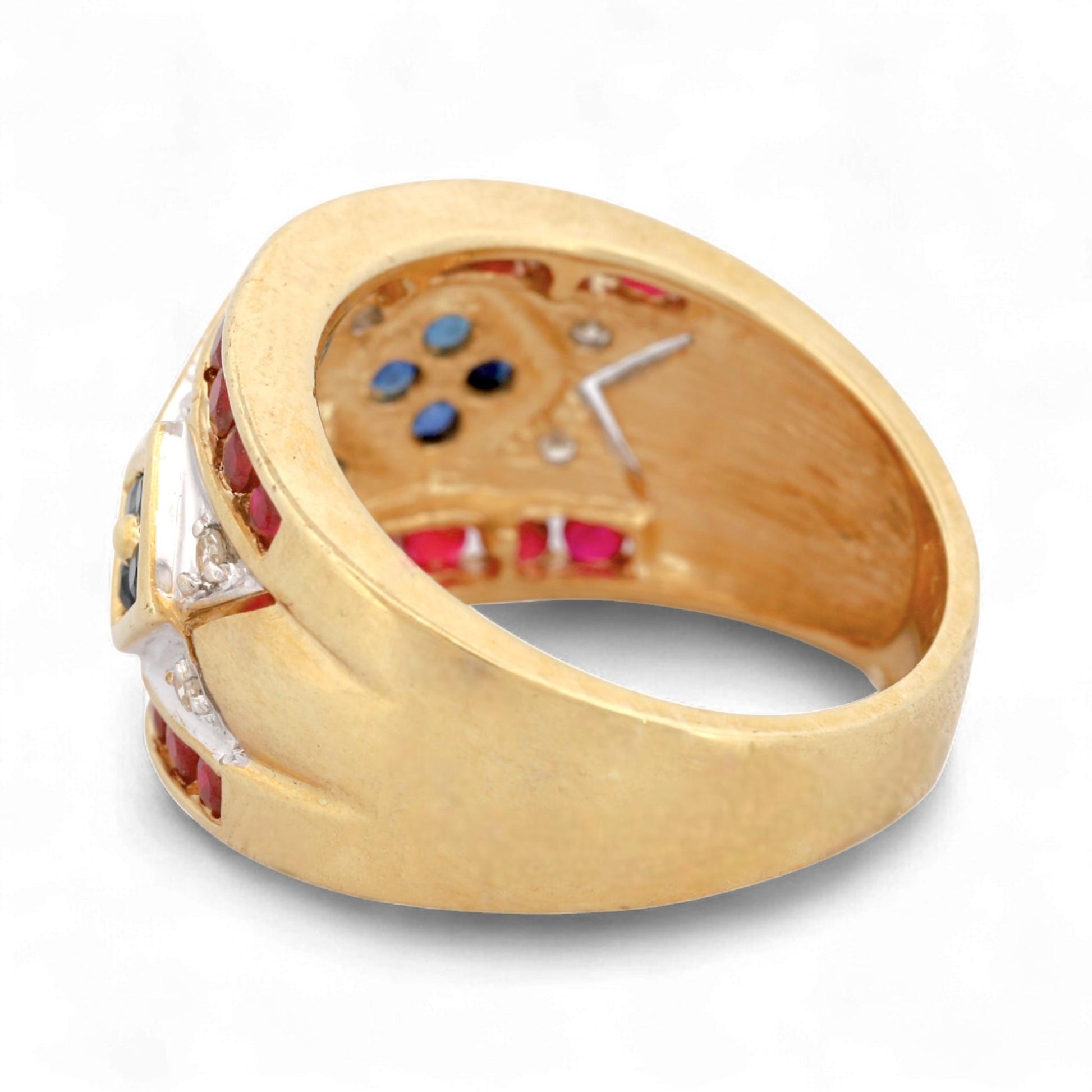 14K Yellow Gold Wide Ruby, Sapphire & Diamond Wide Band Ring Size 6.5
