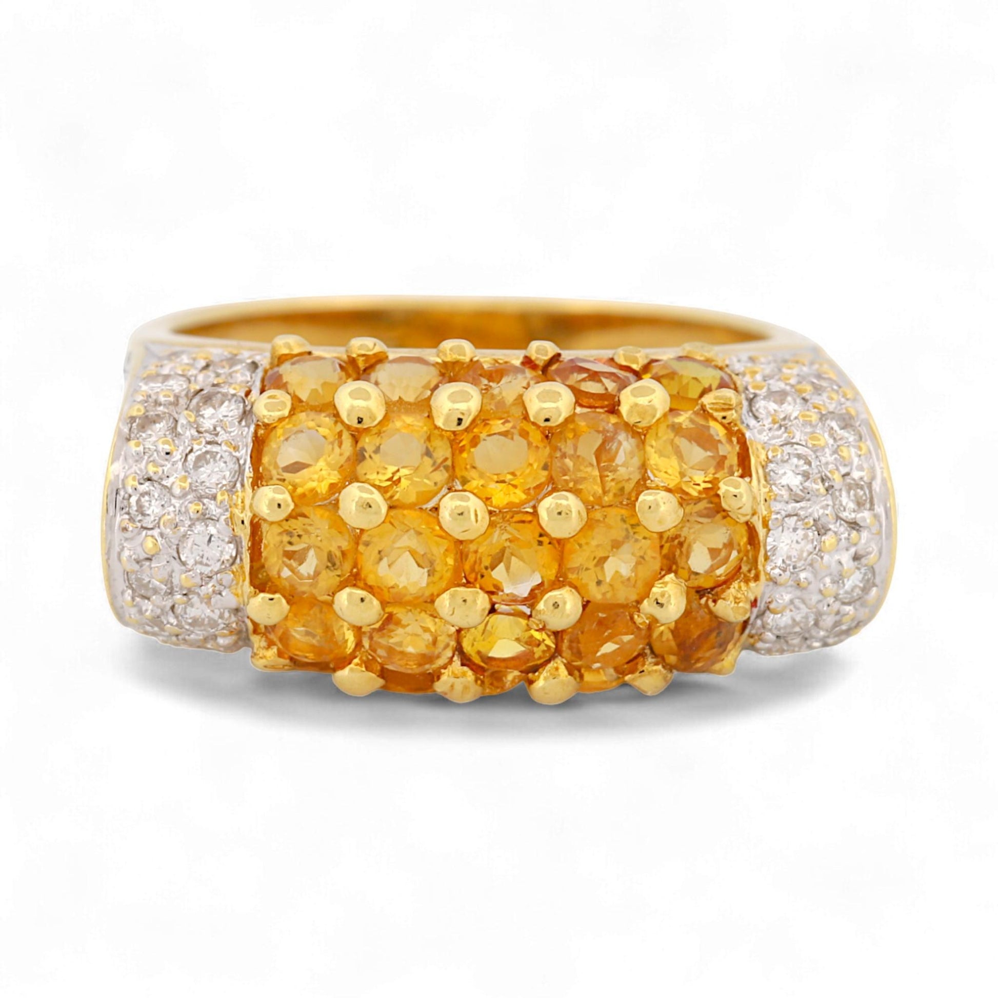 18K Yellow Gold Pave Diamond & Yellow Sapphire Dome Band Ring Size 6