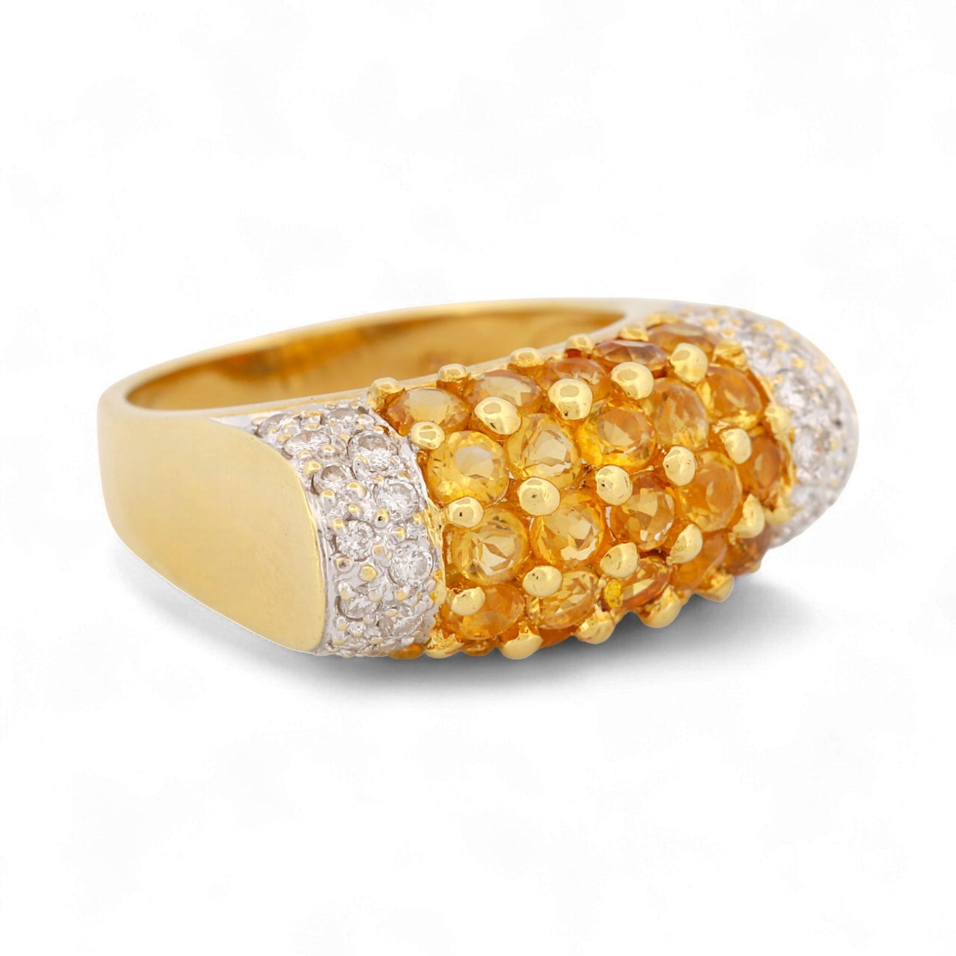 18K Yellow Gold Pave Diamond & Yellow Sapphire Dome Band Ring Size 6