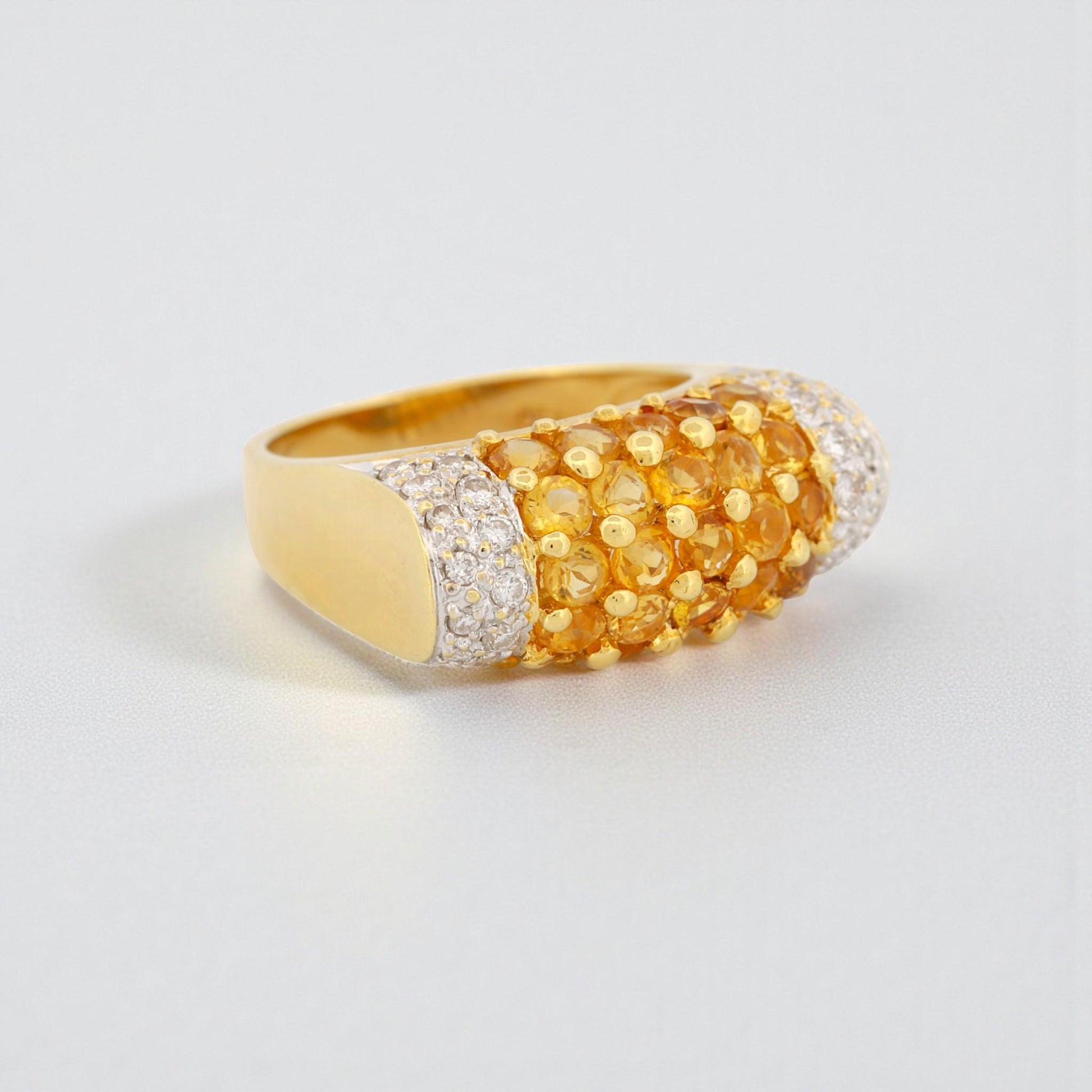 18K Yellow Gold Pave Diamond & Yellow Sapphire Dome Band Ring Size 6