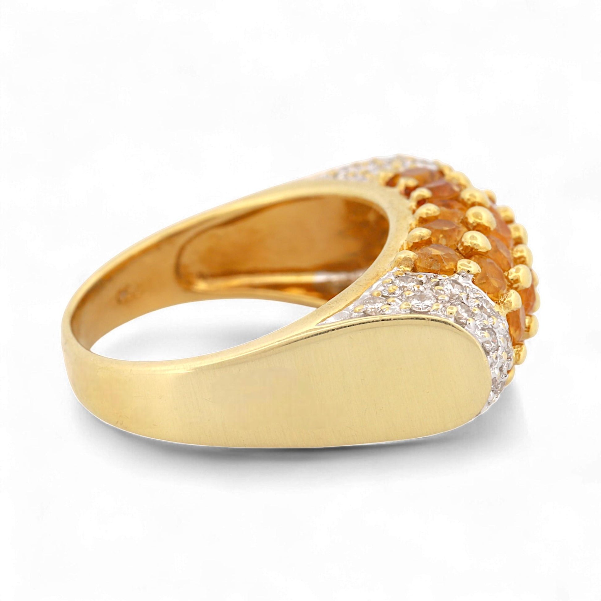 18K Yellow Gold Pave Diamond & Yellow Sapphire Dome Band Ring Size 6