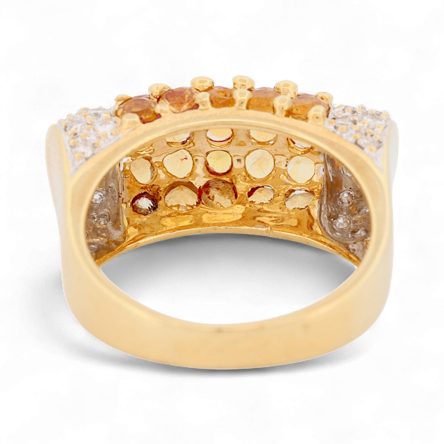 18K Yellow Gold Pave Diamond & Yellow Sapphire Dome Band Ring Size 6