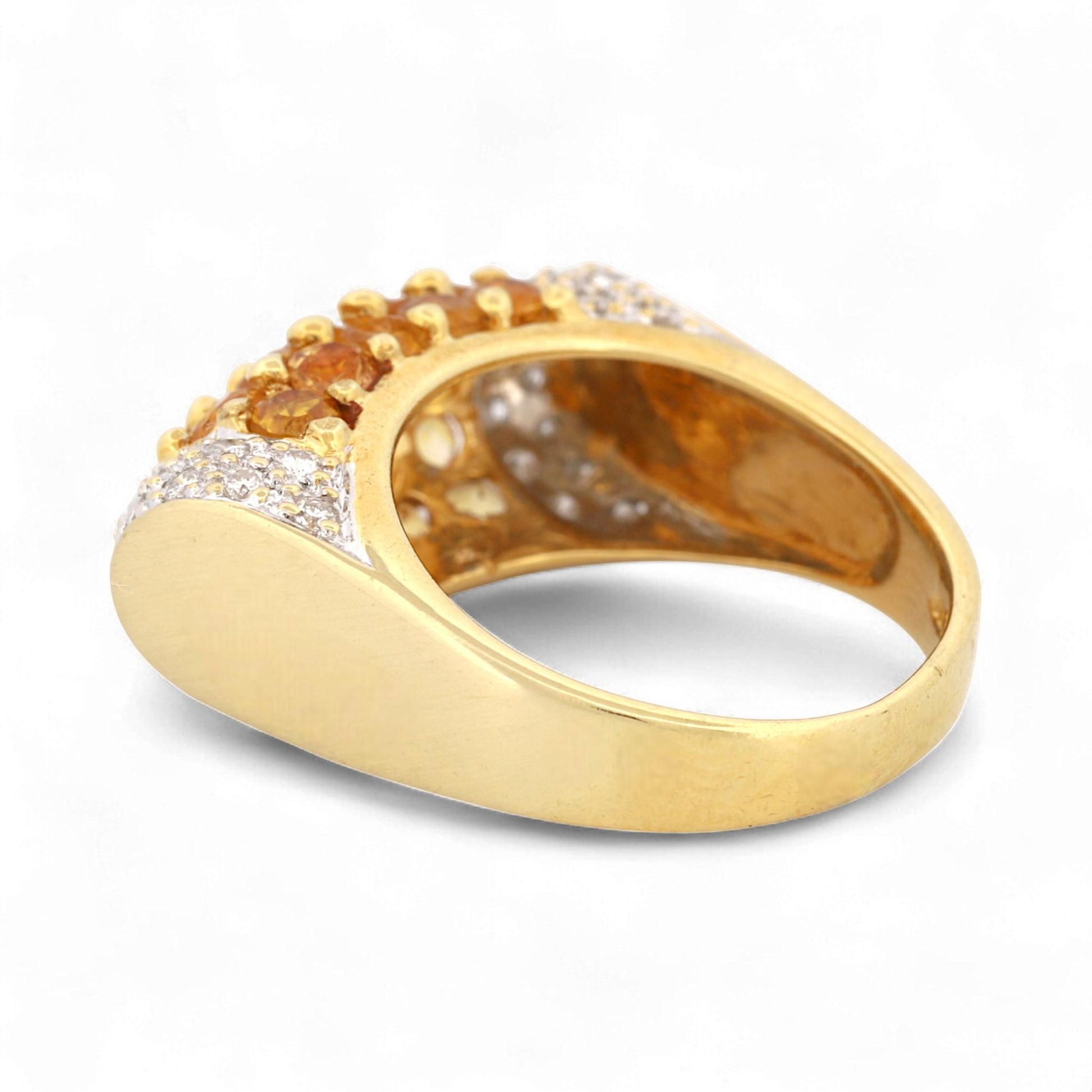 18K Yellow Gold Pave Diamond & Yellow Sapphire Dome Band Ring Size 6