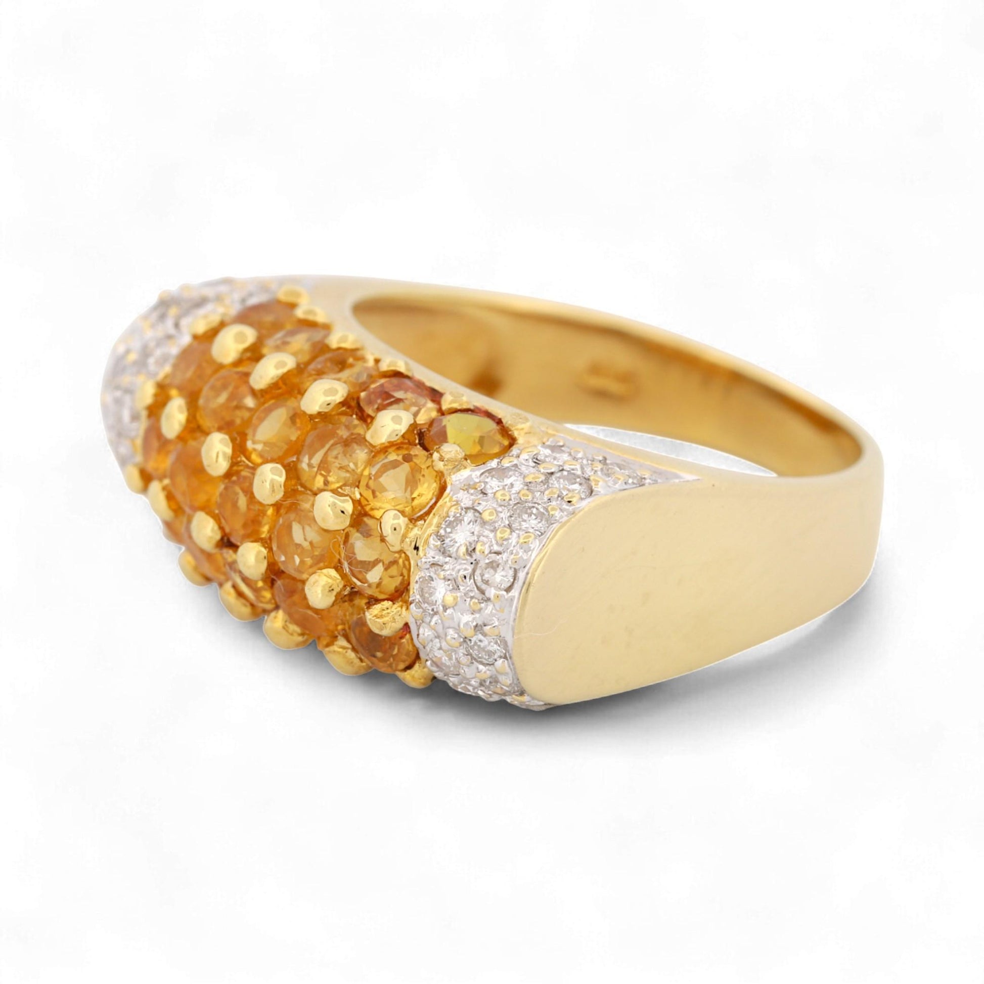 18K Yellow Gold Pave Diamond & Yellow Sapphire Dome Band Ring Size 6
