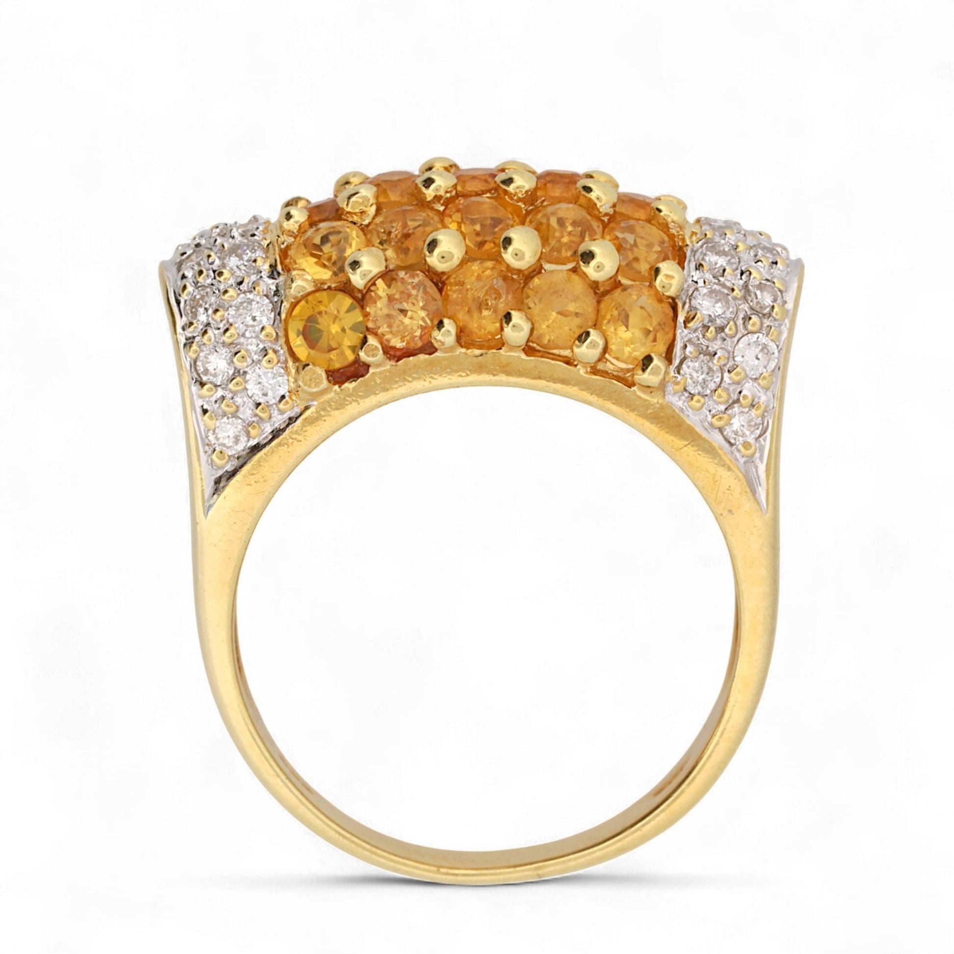18K Yellow Gold Pave Diamond & Yellow Sapphire Dome Band Ring Size 6