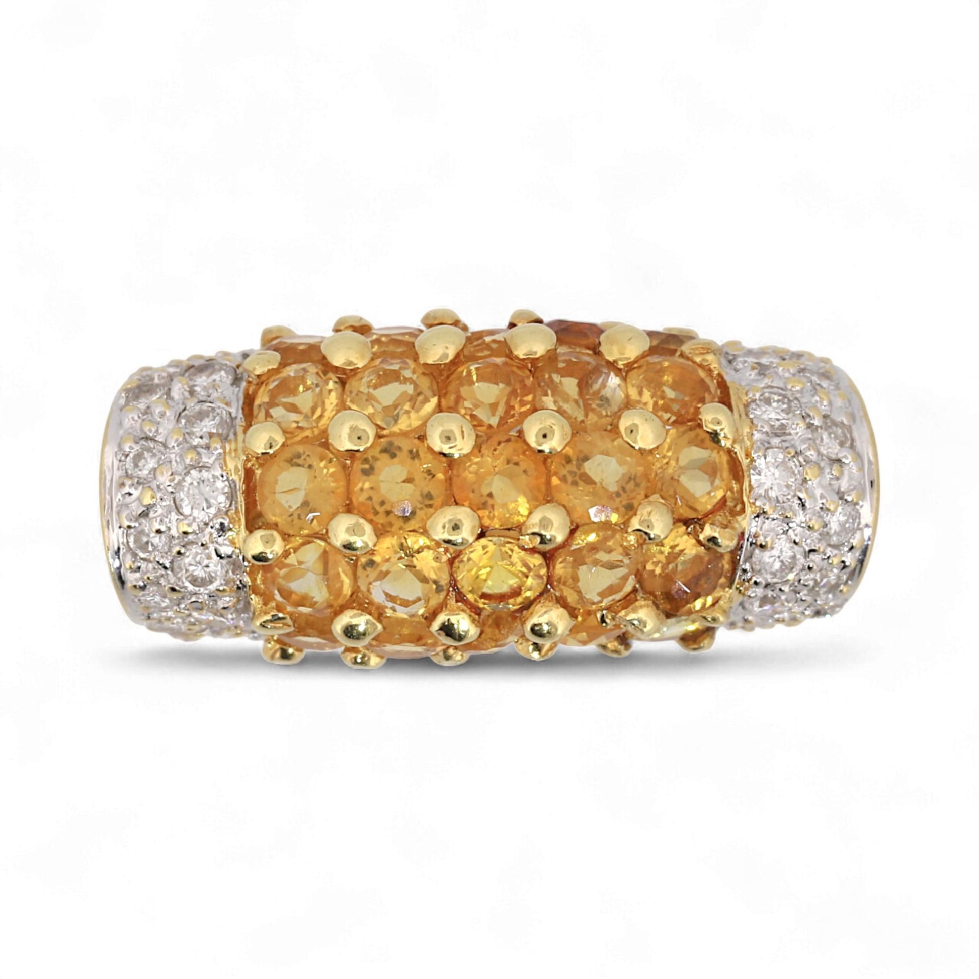 18K Yellow Gold Pave Diamond & Yellow Sapphire Dome Band Ring Size 6