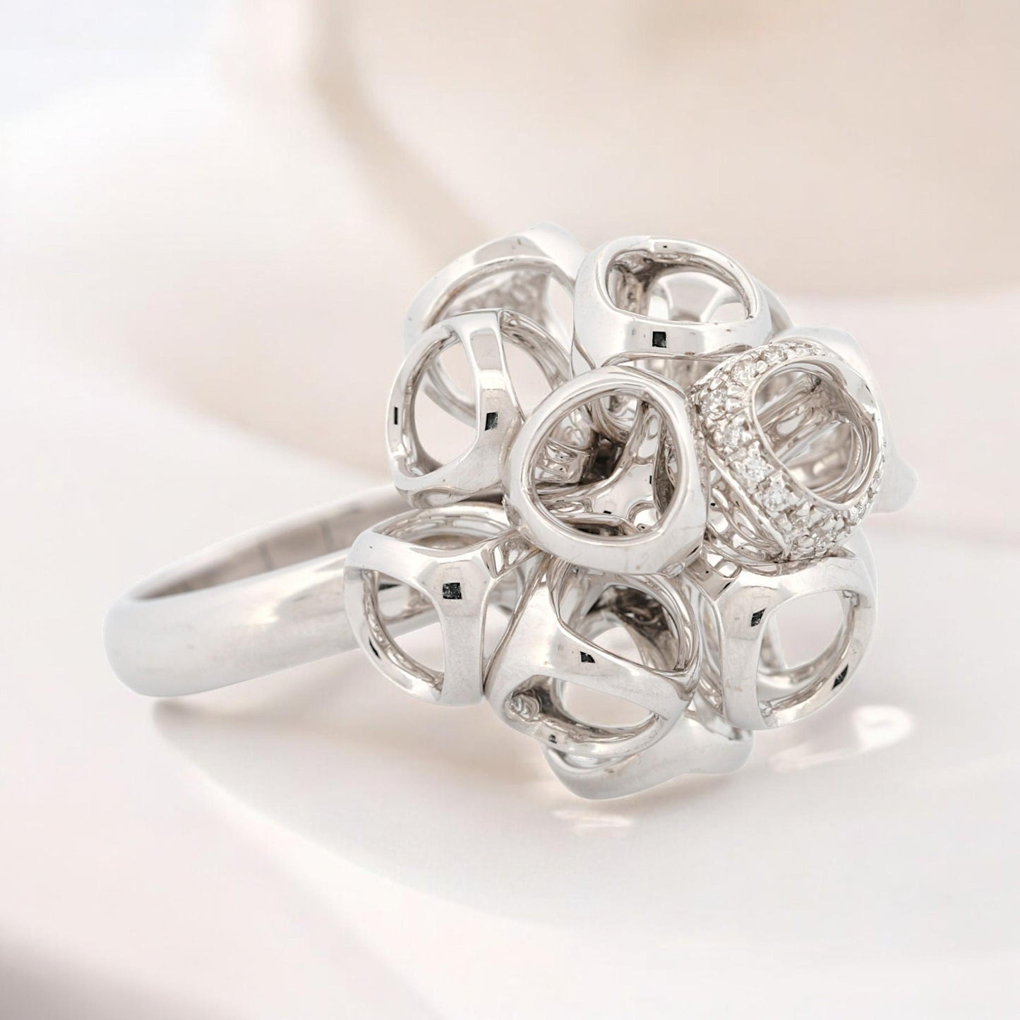 Di Modolo 18K White Gold Triada Diamond Ring Size 6