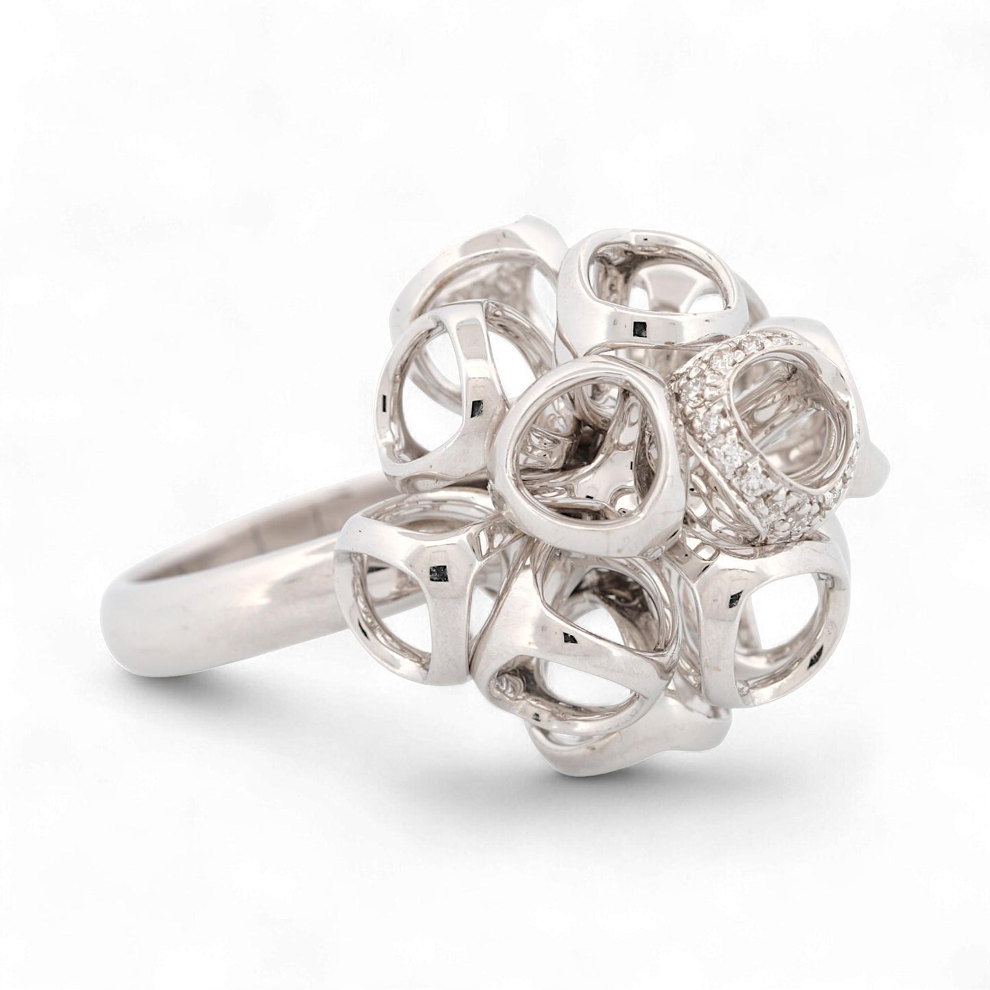 Di Modolo 18K White Gold Triada Diamond Ring Size 6