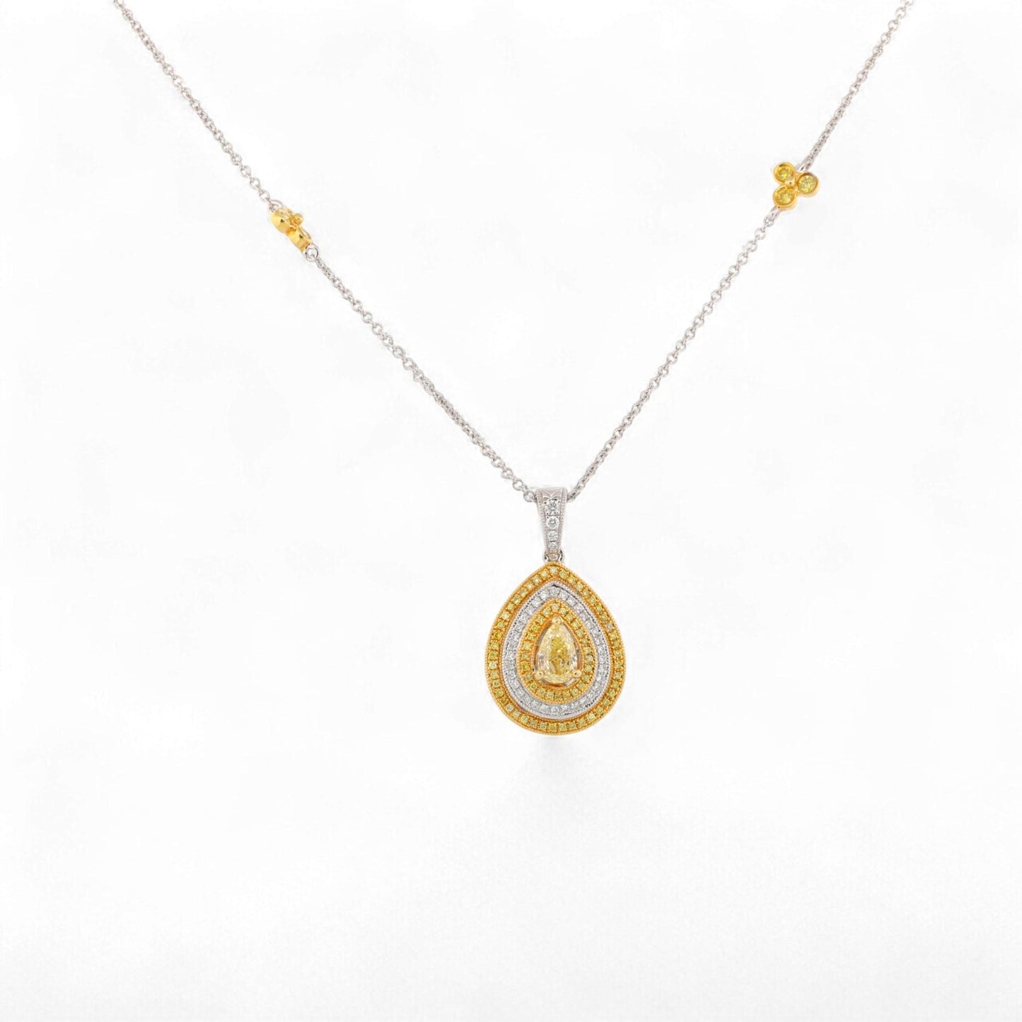 YAEL Designs 18K Gold Fancy Yellow Diamond Pear Pendant Necklace 16 Inch
