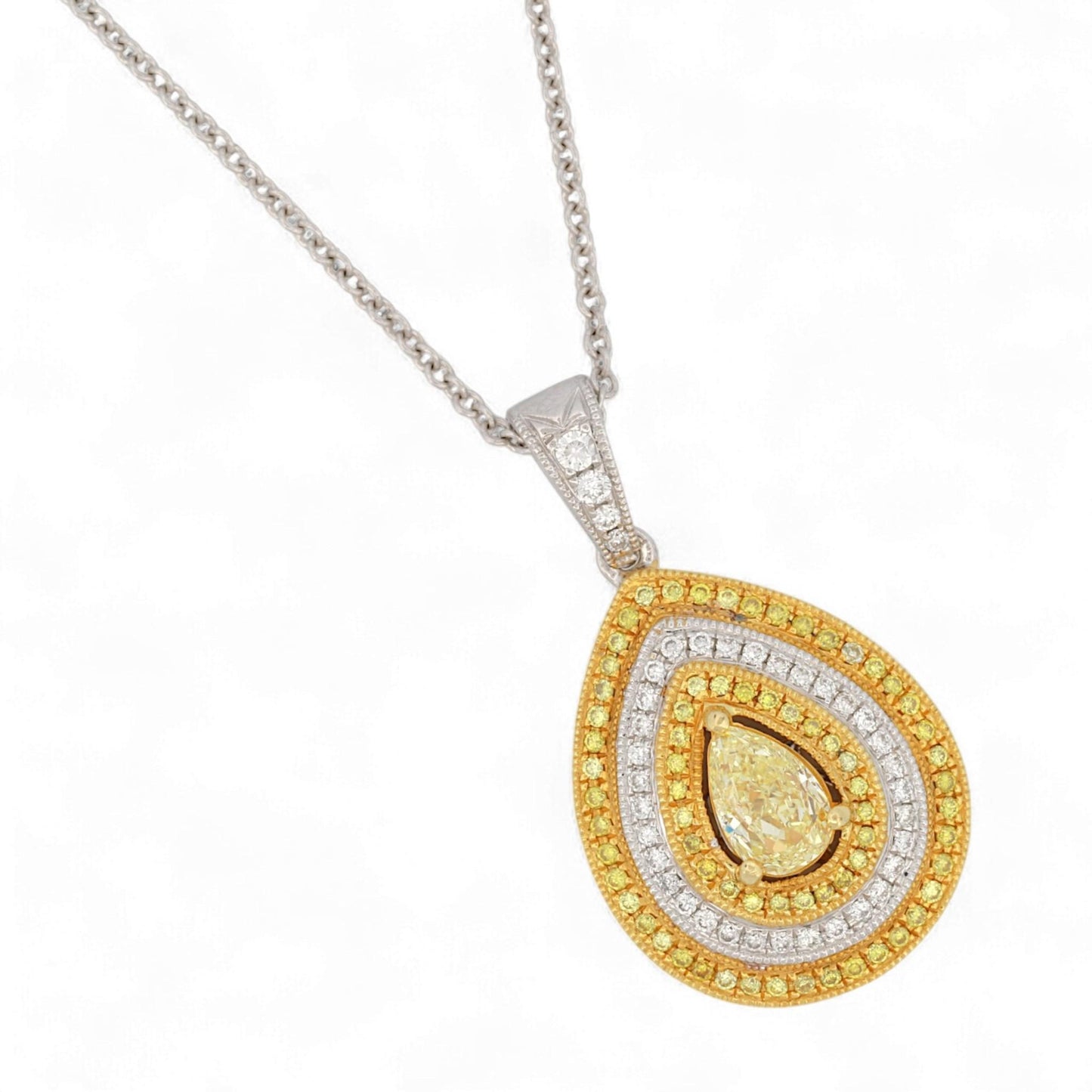 YAEL Designs 18K Gold Fancy Yellow Diamond Pear Pendant Necklace 16 Inch