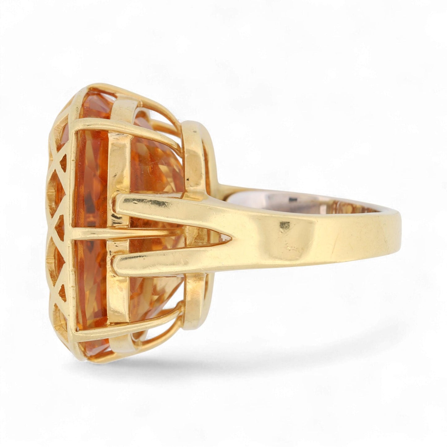 18K Yellow Gold Handcrafted Citrine Statement Ring with Split Shank