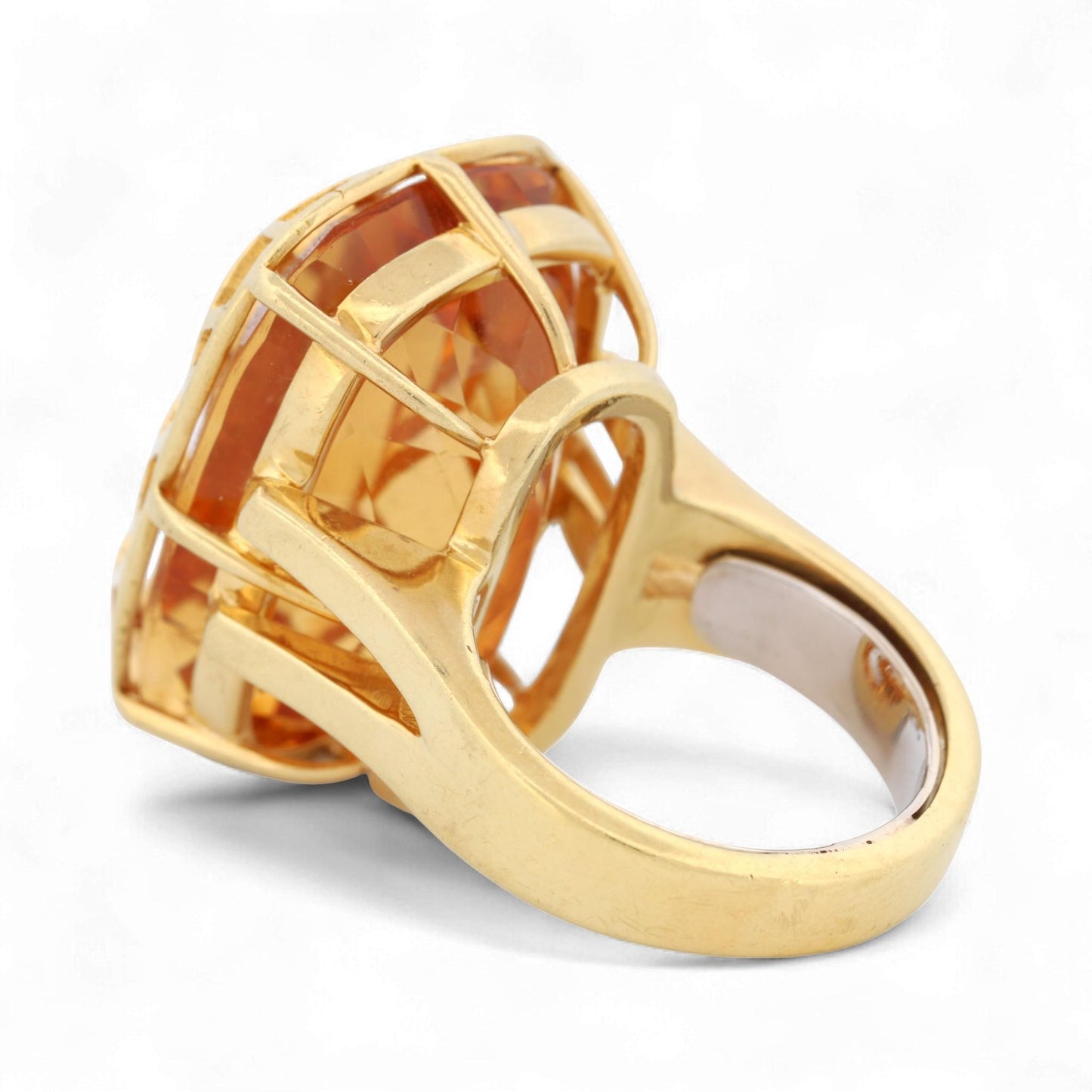 18K Yellow Gold Handcrafted Citrine Statement Ring with Split Shank