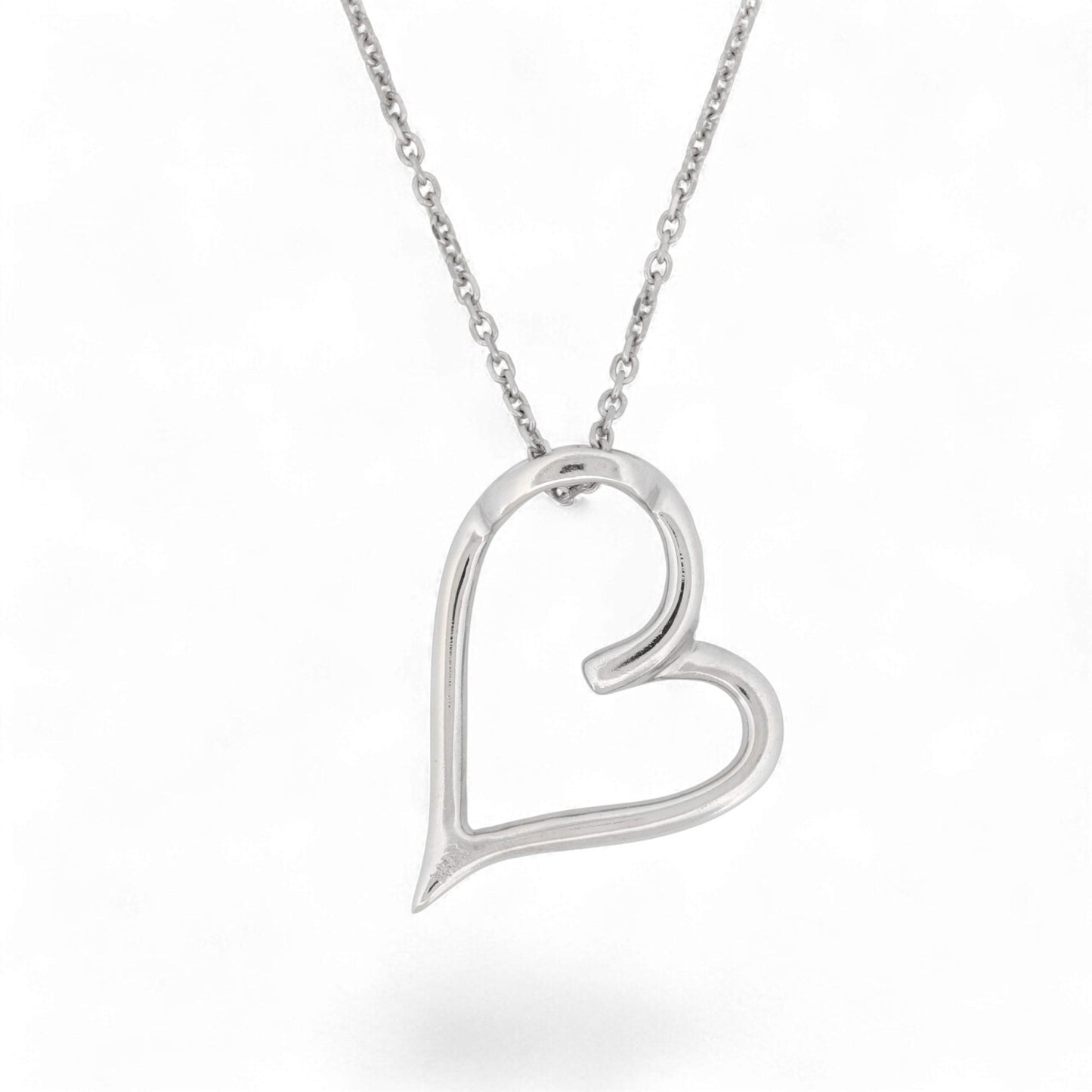 14K White Gold Diamond Open Heart Pendant Necklace 18 Inch