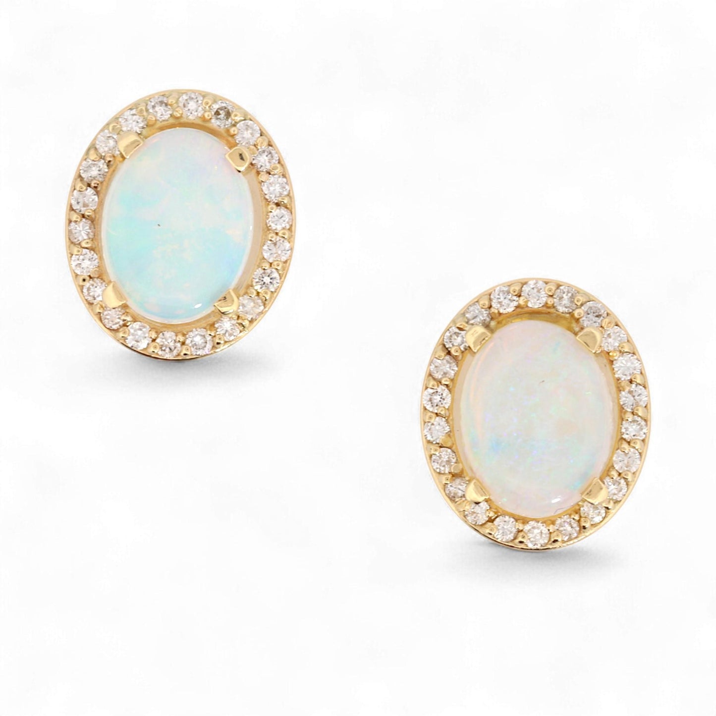 Jennifer Rivera 14K Gold Opal & Diamond Halo Earrings with Heart Signature