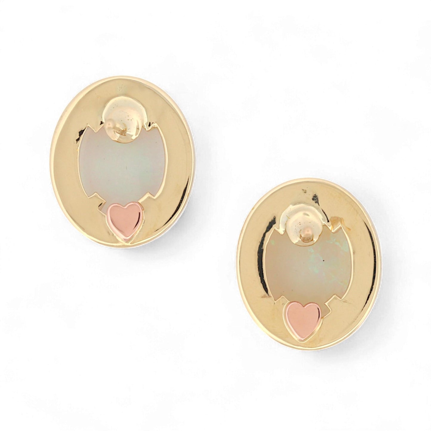 Jennifer Rivera 14K Gold Opal & Diamond Halo Earrings with Heart Signature