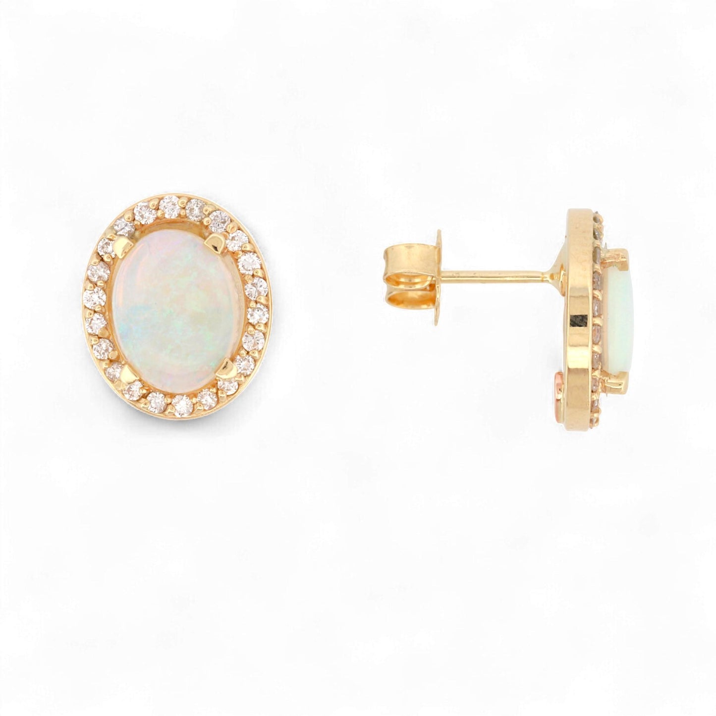 Jennifer Rivera 14K Gold Opal & Diamond Halo Earrings with Heart Signature