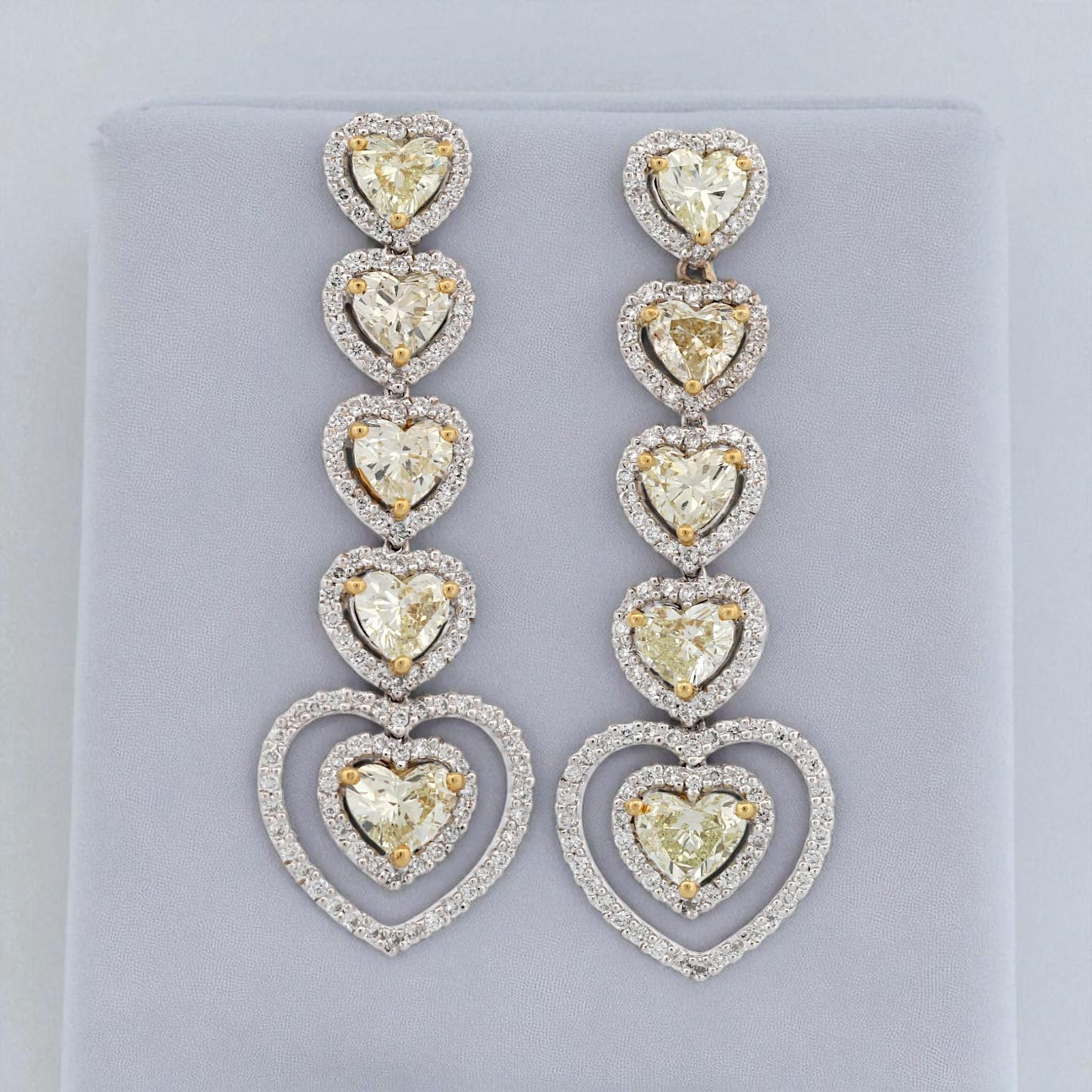 18K White & Yellow Gold Heart Diamond Drop Earrings 4.90ct