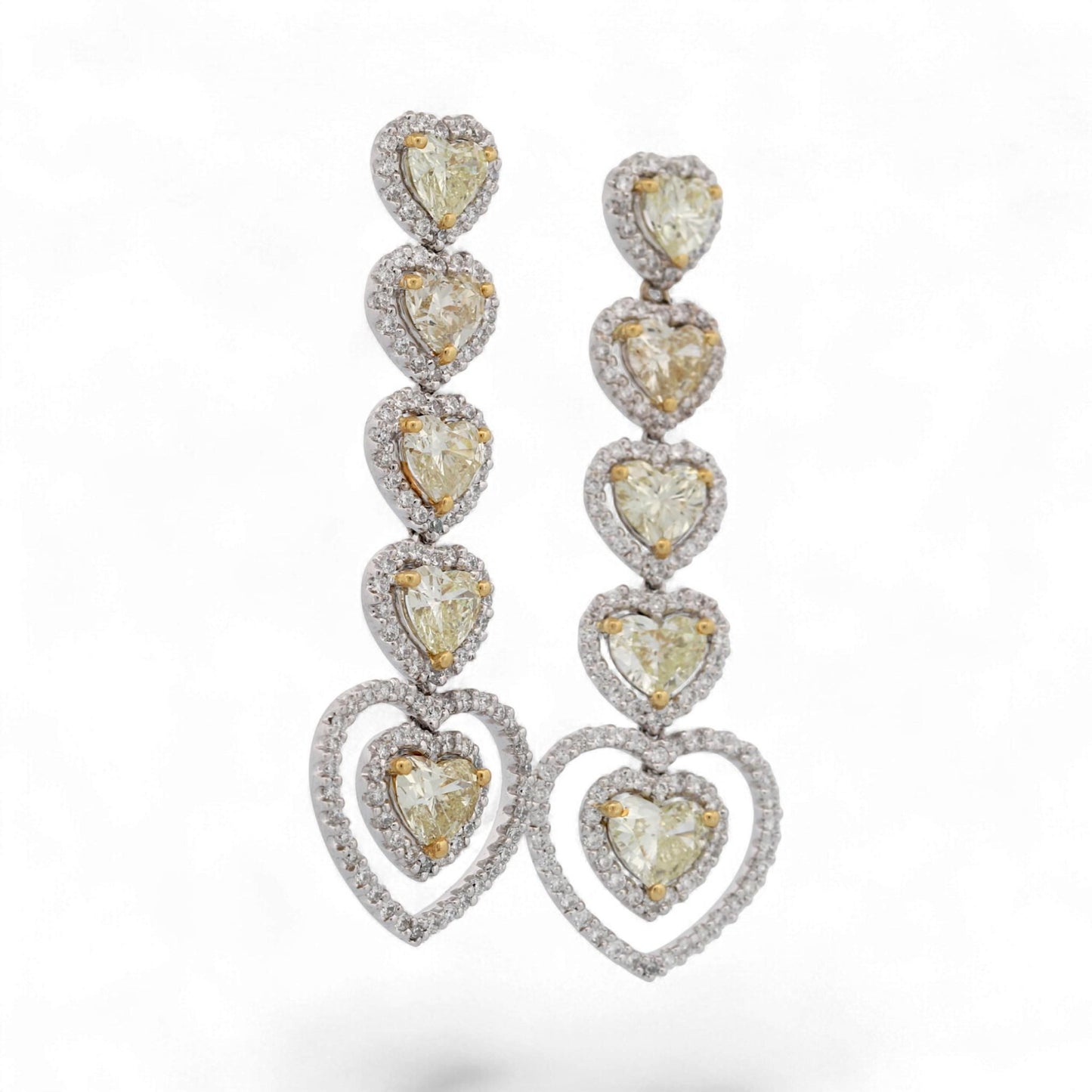 18K White & Yellow Gold Heart Diamond Drop Earrings 4.90ct