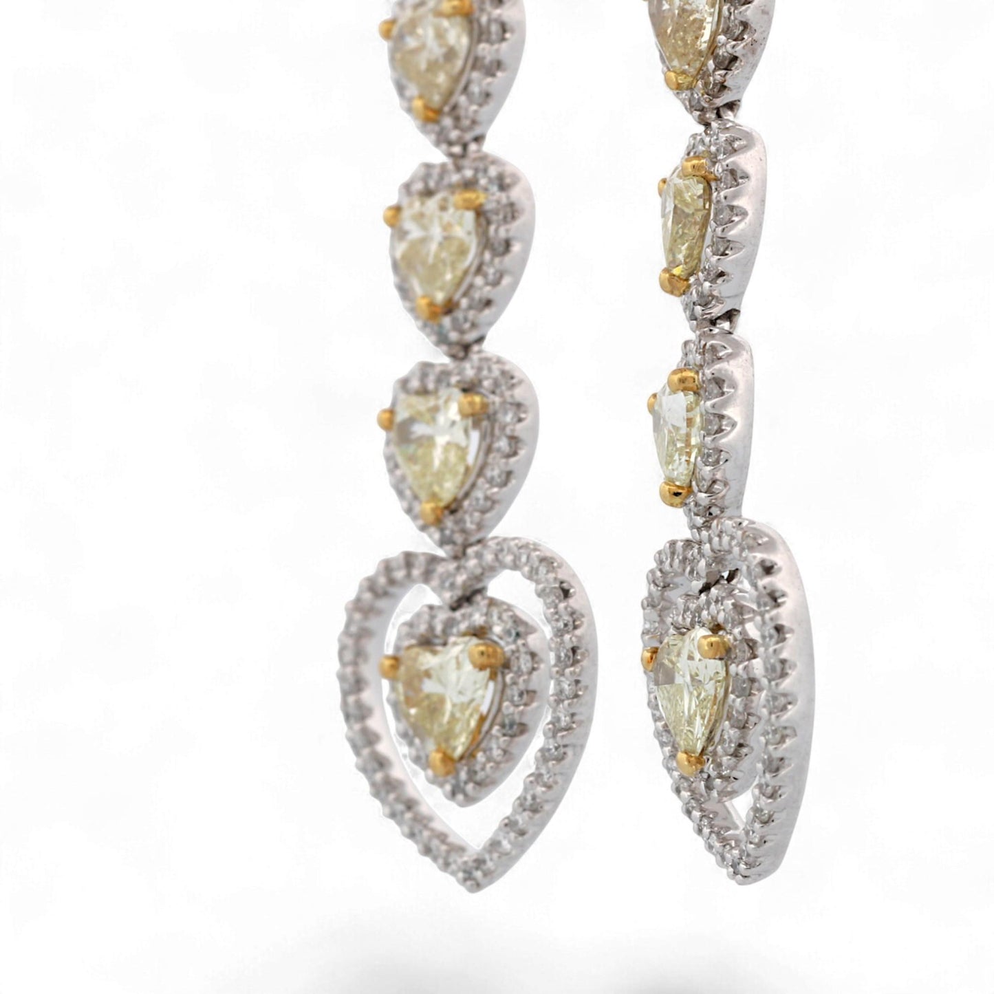 18K White & Yellow Gold Heart Diamond Drop Earrings 4.90ct