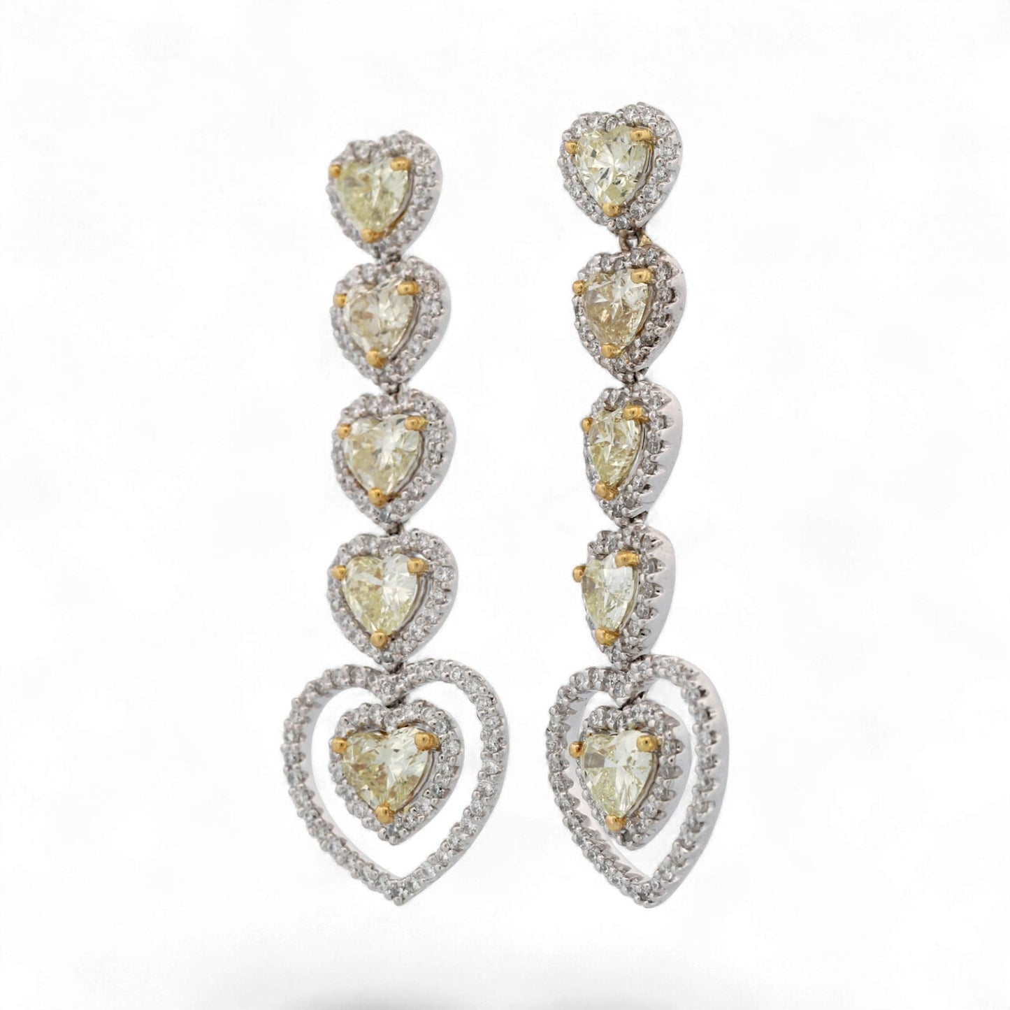 18K White & Yellow Gold Heart Diamond Drop Earrings 4.90ct