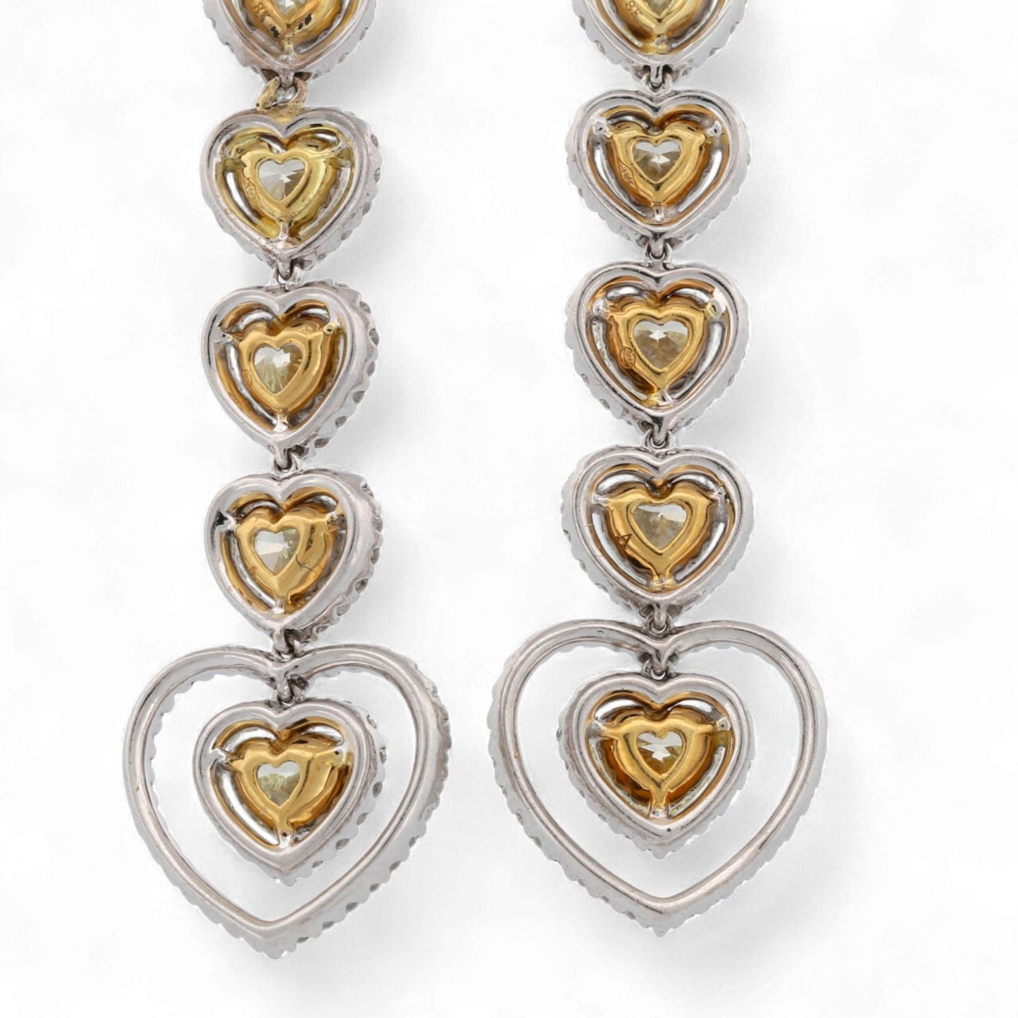 18K White & Yellow Gold Heart Diamond Drop Earrings 4.90ct