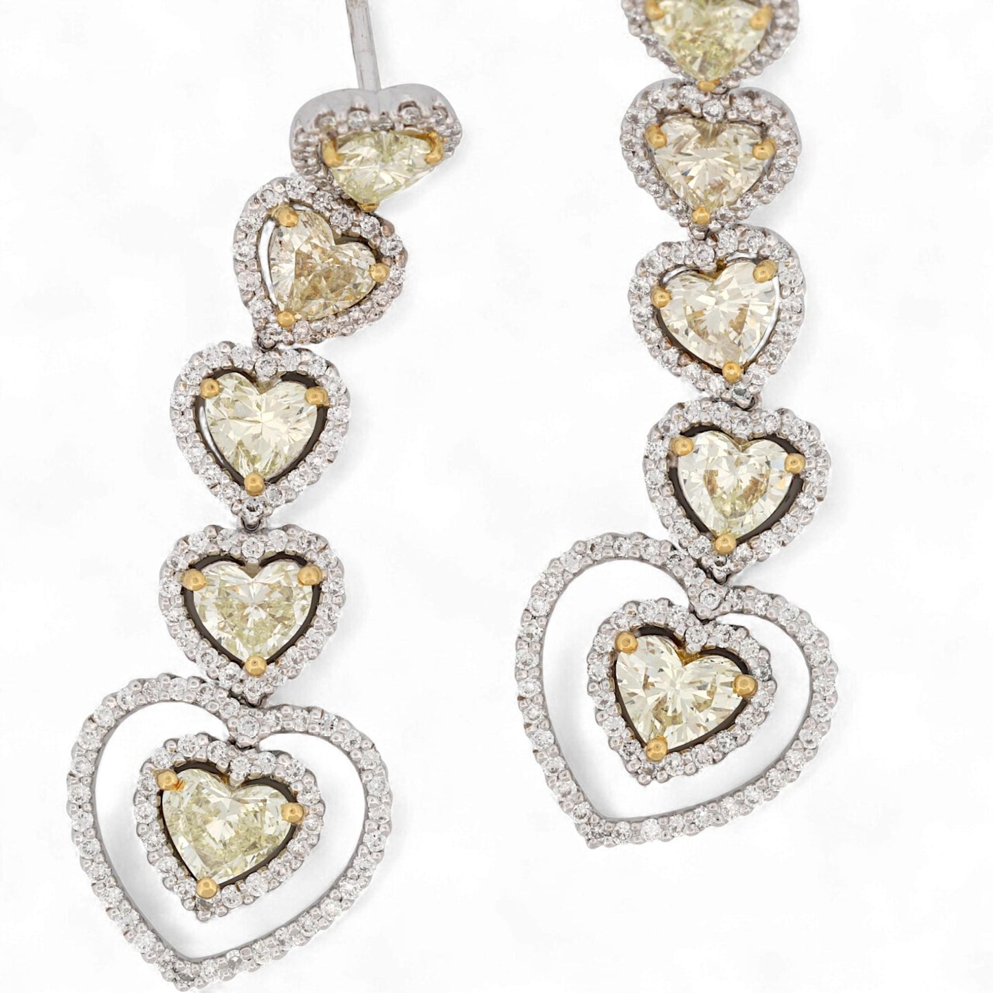 18K White & Yellow Gold Heart Diamond Drop Earrings 4.90ct