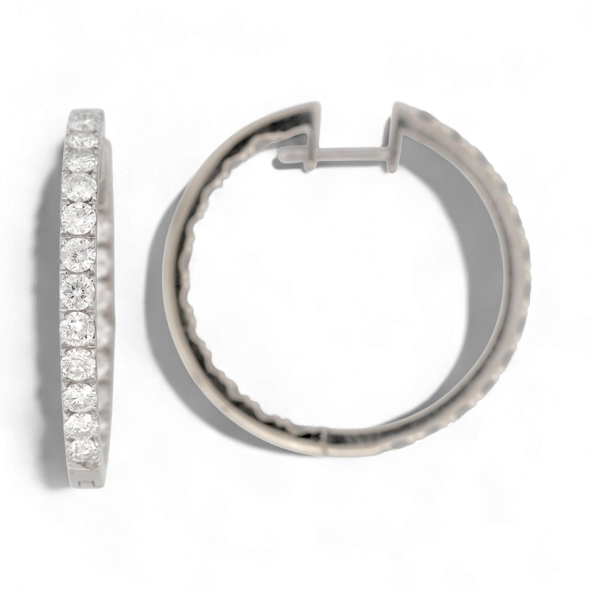14K White Gold Diamond Inside-Out Hoop Earrings 3.97ct