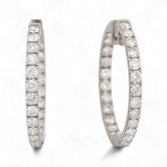 14K White Gold Diamond Inside-Out Hoop Earrings 3.97ct