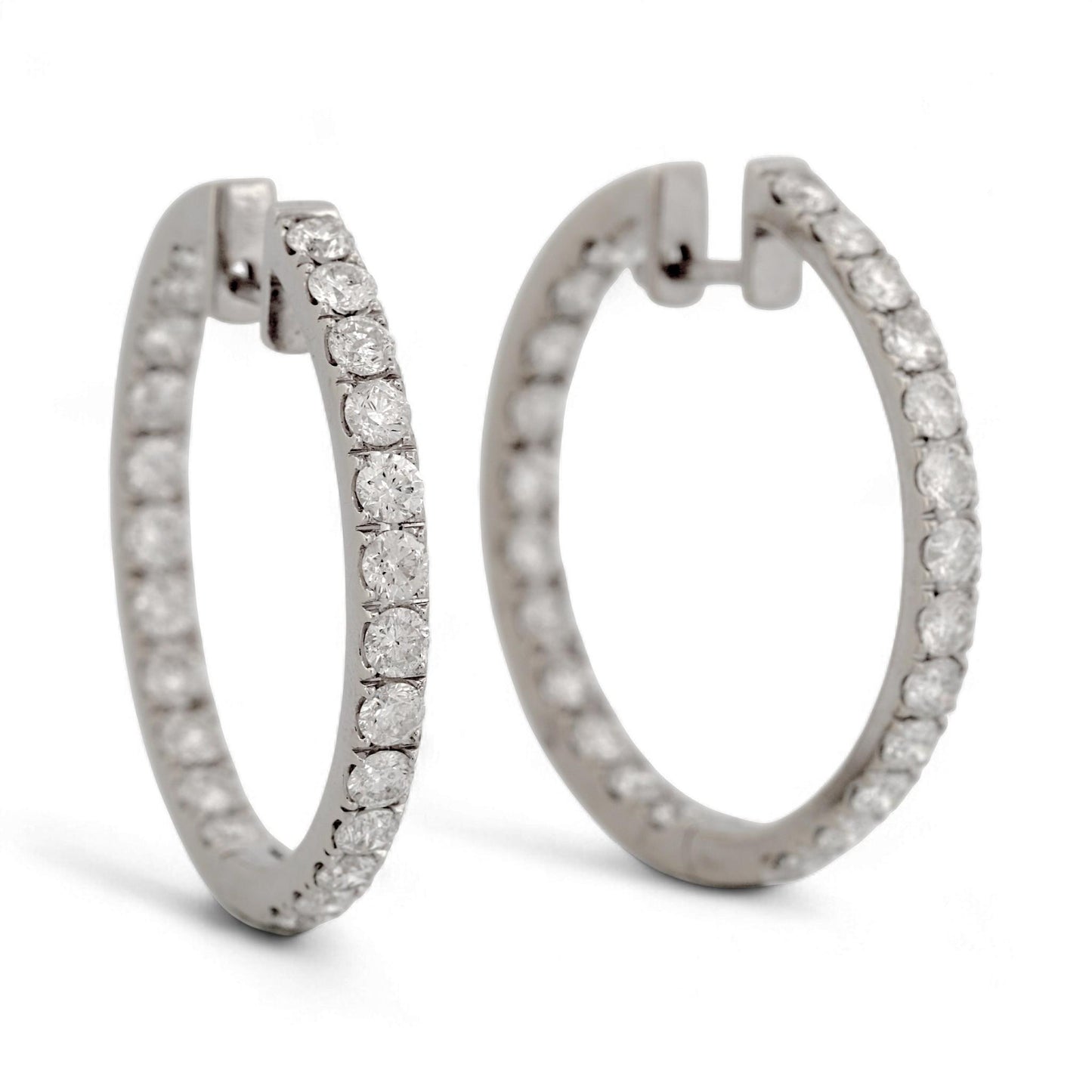 14K White Gold Diamond Inside-Out Hoop Earrings 3.97ct