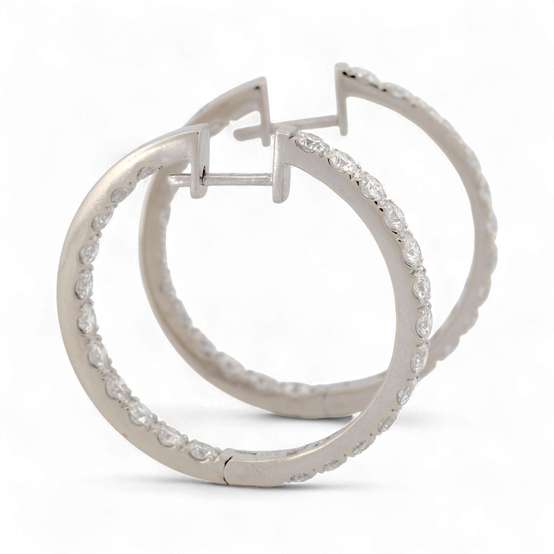 14K White Gold Diamond Inside-Out Hoop Earrings 3.97ct