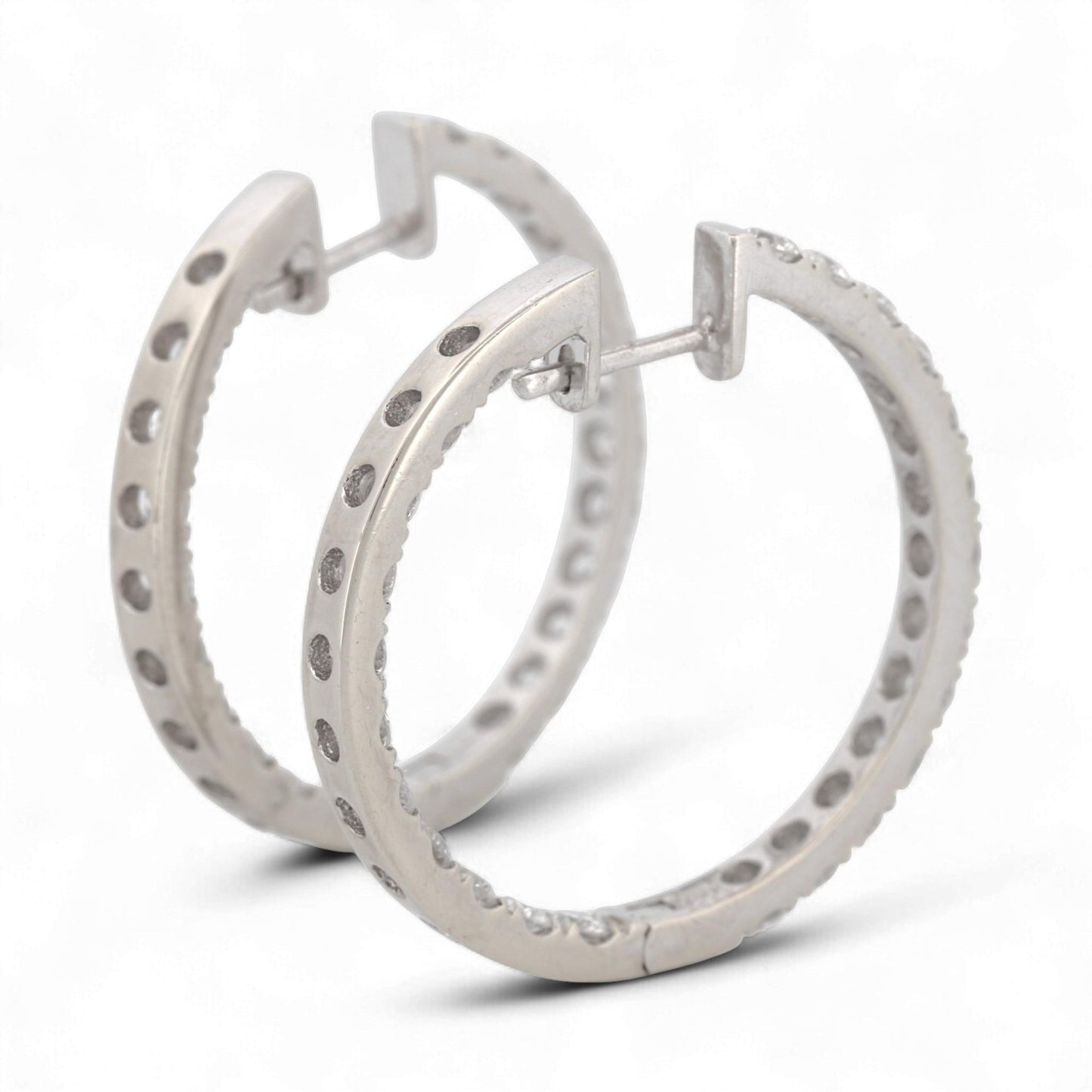 14K White Gold Diamond Inside-Out Hoop Earrings 3.97ct