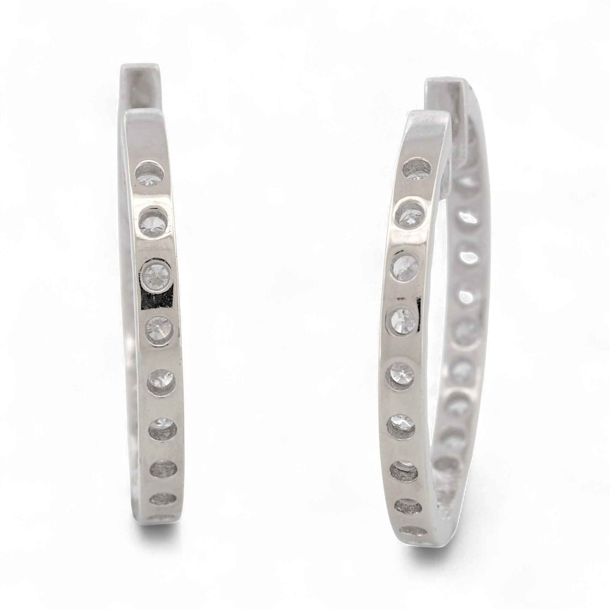 14K White Gold Diamond Inside-Out Hoop Earrings 3.97ct