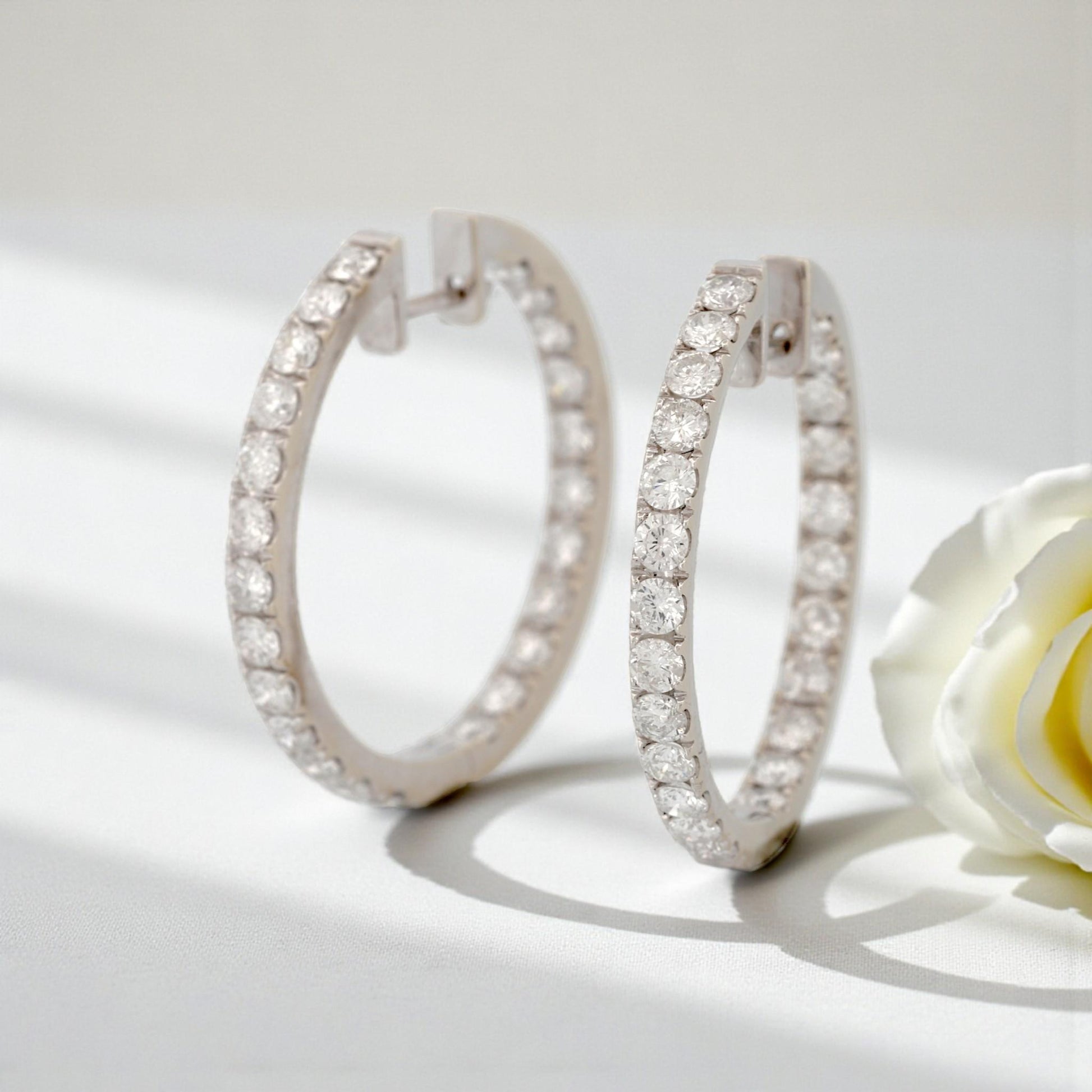 14K White Gold Diamond Inside-Out Hoop Earrings 3.97ct