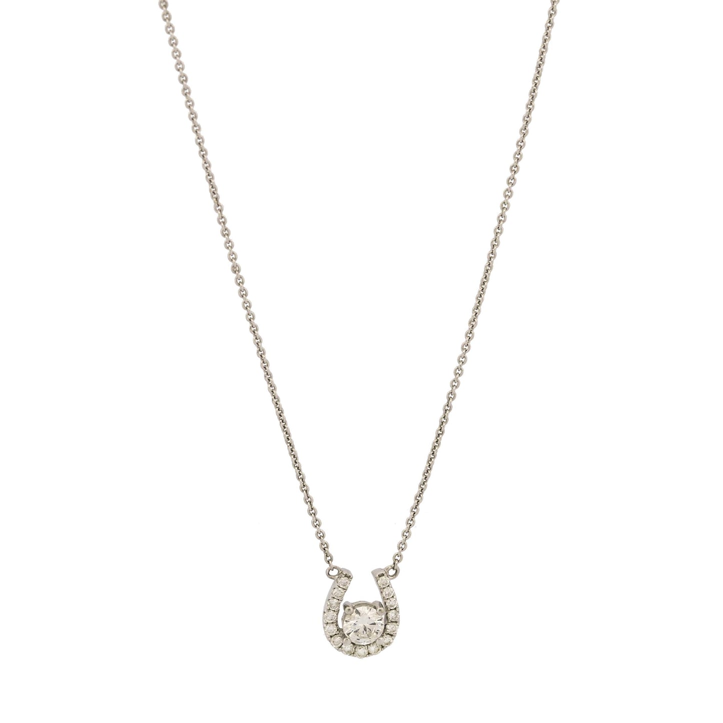 Diamond Horseshoe Lucky Charm Pendant Necklace in 14k White Gold - 16 inches