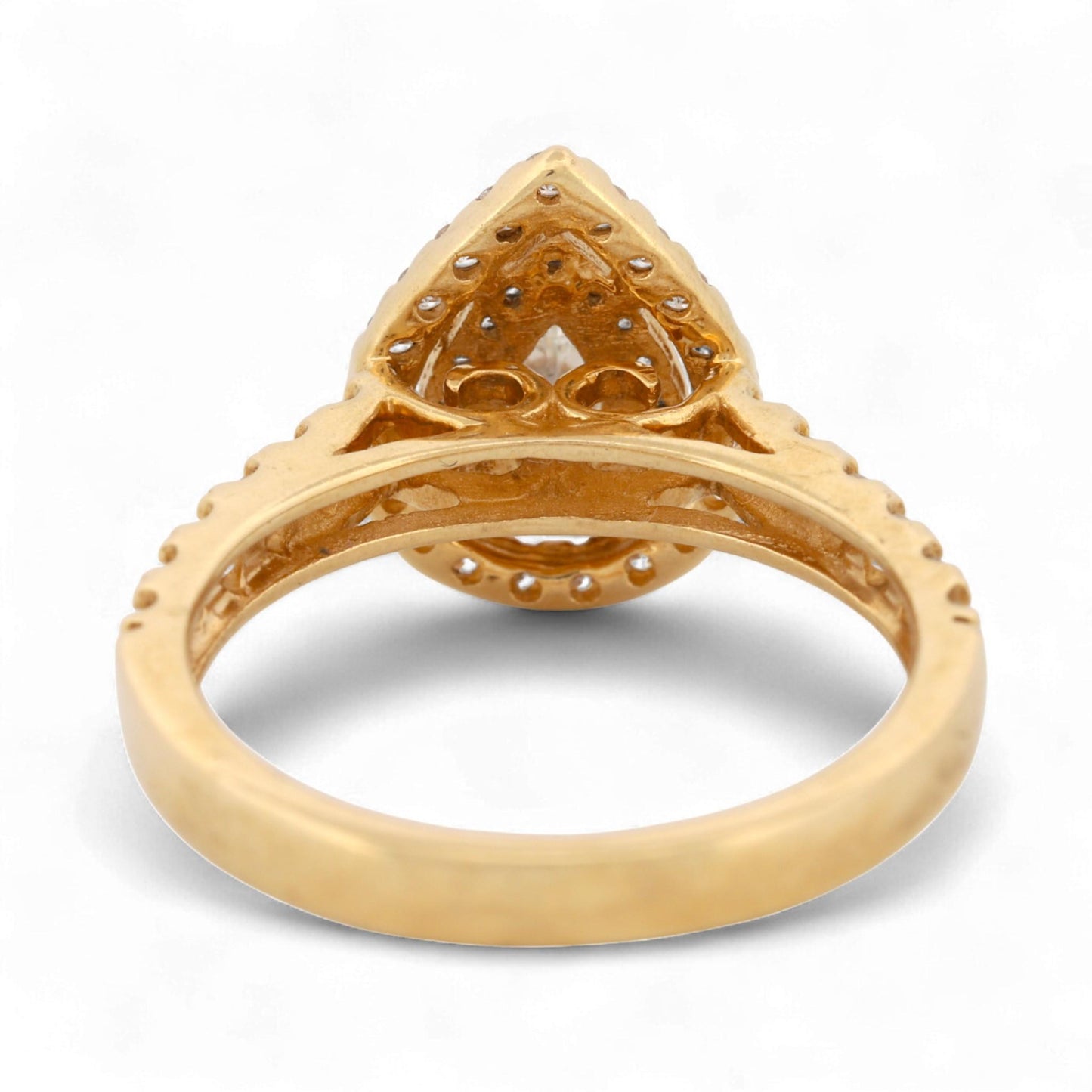 14K Yellow Gold Double-Halo Pear Diamond Ring 1.05ct Size 7