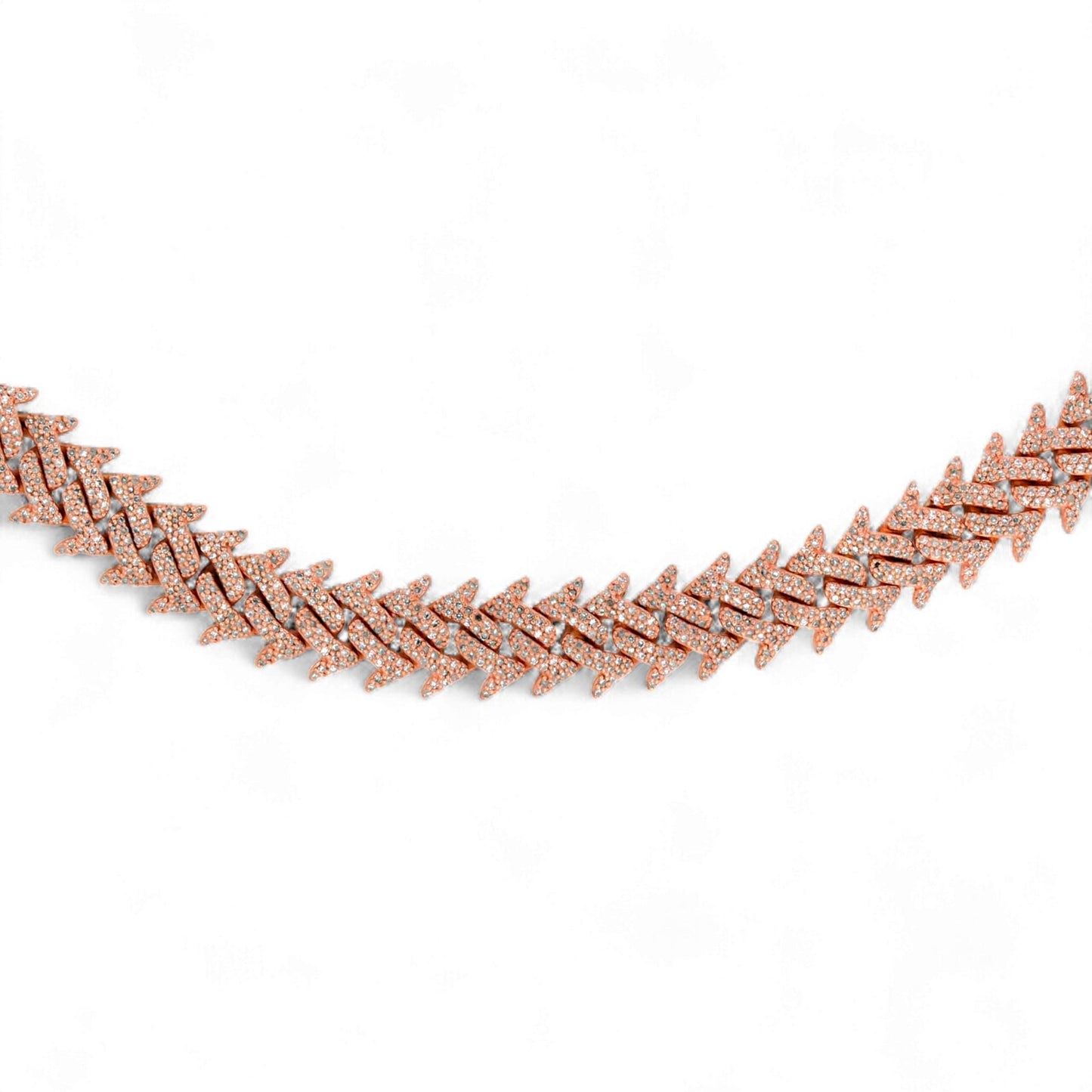 10K Rose Gold Iced Spike Cuban Link Diamond Chain Necklace 18" 8ct