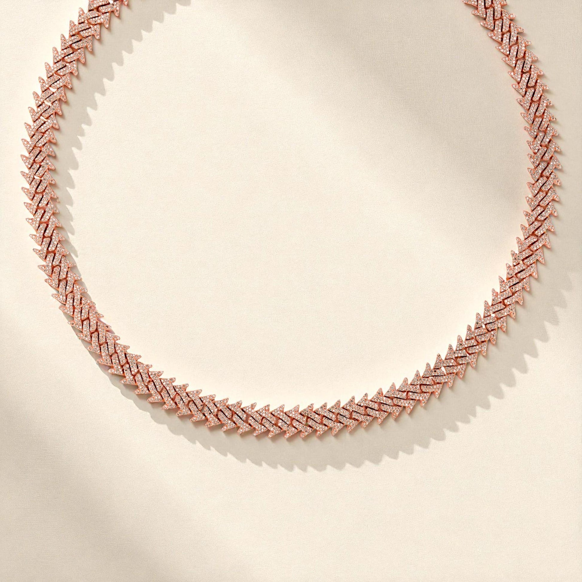 10K Rose Gold Iced Spike Cuban Link Diamond Chain Necklace 18" 8ct