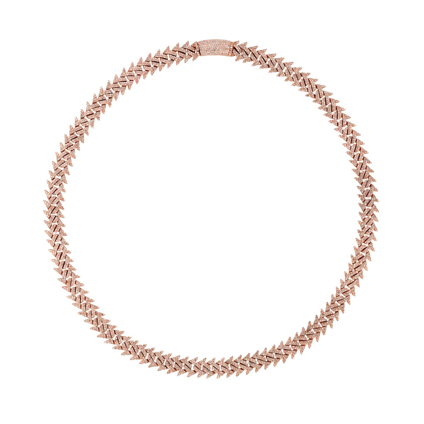 10K Rose Gold Iced Spike Cuban Link Diamond Chain Necklace 18" 8ct