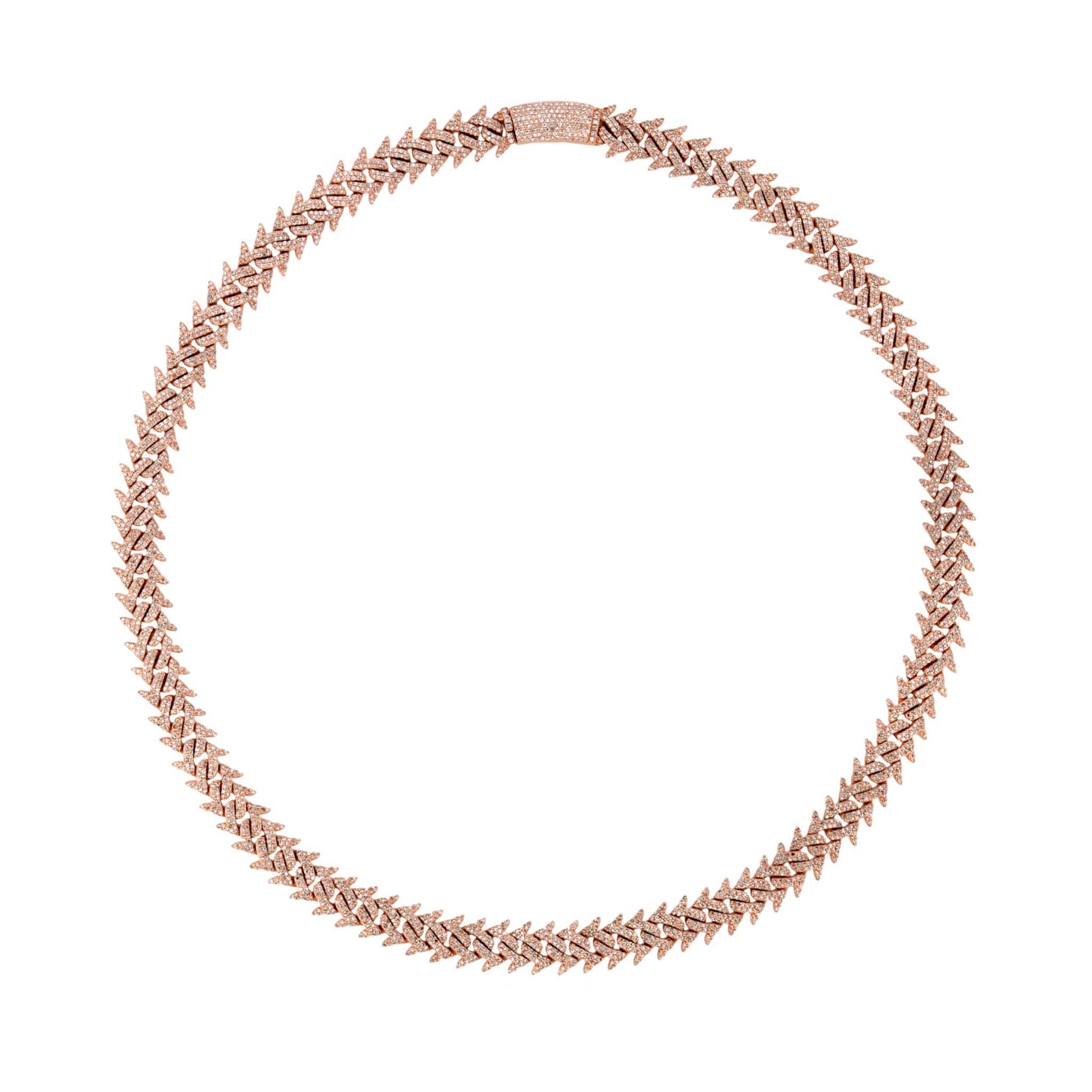 10K Rose Gold Iced Spike Cuban Link Diamond Chain Necklace 18" 8ct