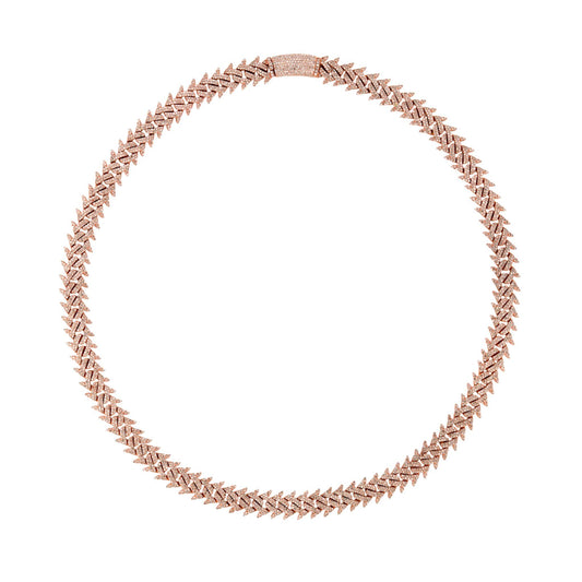 10K Rose Gold Iced Spike Cuban Link Diamond Chain Necklace 18" 8ct