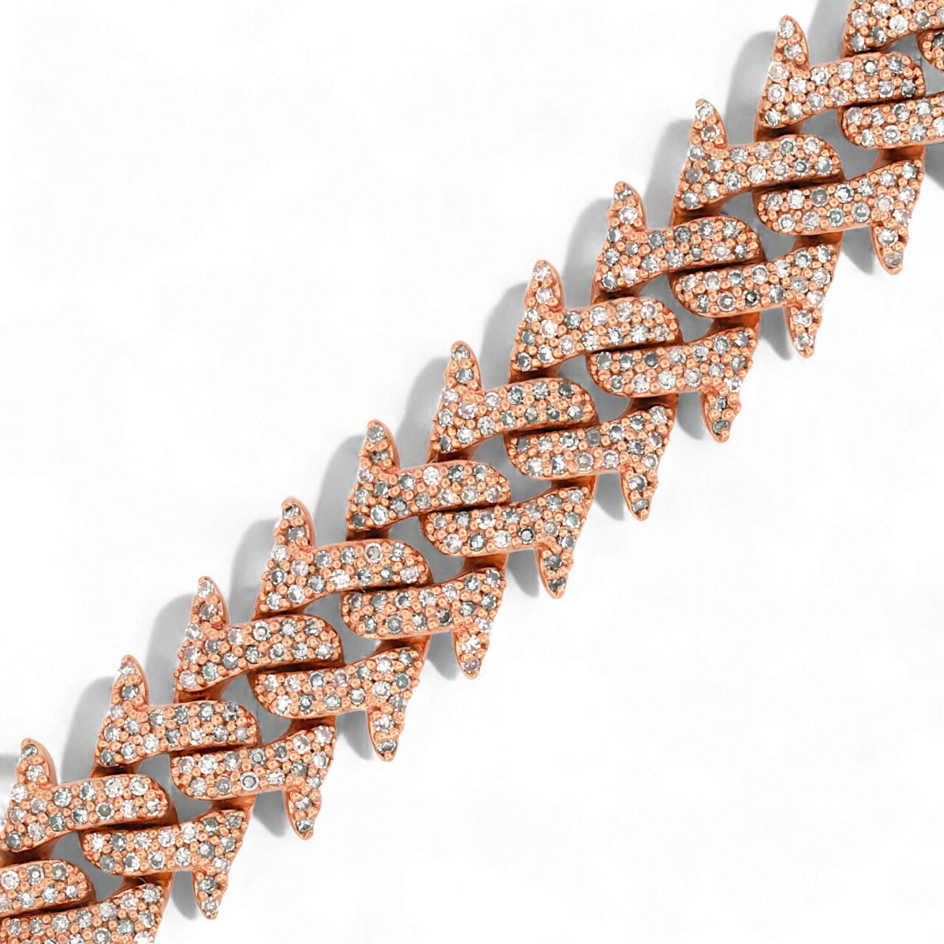 10K Rose Gold Iced Spike Cuban Link Diamond Chain Necklace 18" 8ct