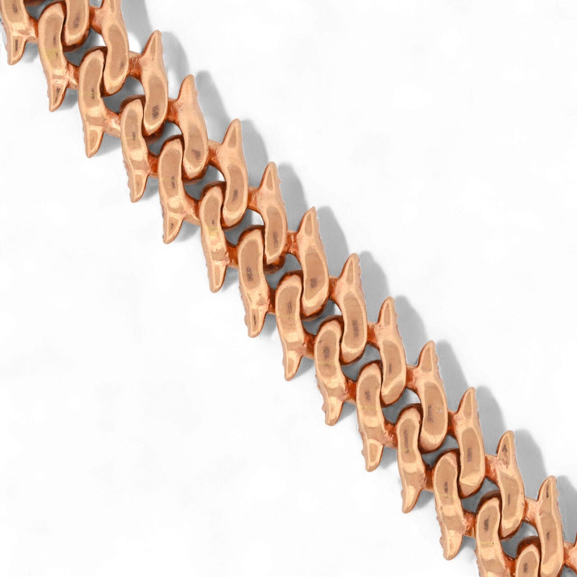 10K Rose Gold Iced Spike Cuban Link Diamond Chain Necklace 18" 8ct
