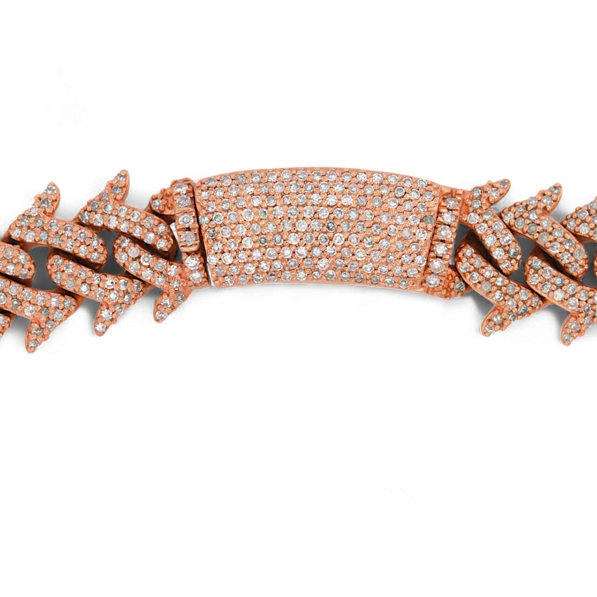 10K Rose Gold Iced Spike Cuban Link Diamond Chain Necklace 18" 8ct